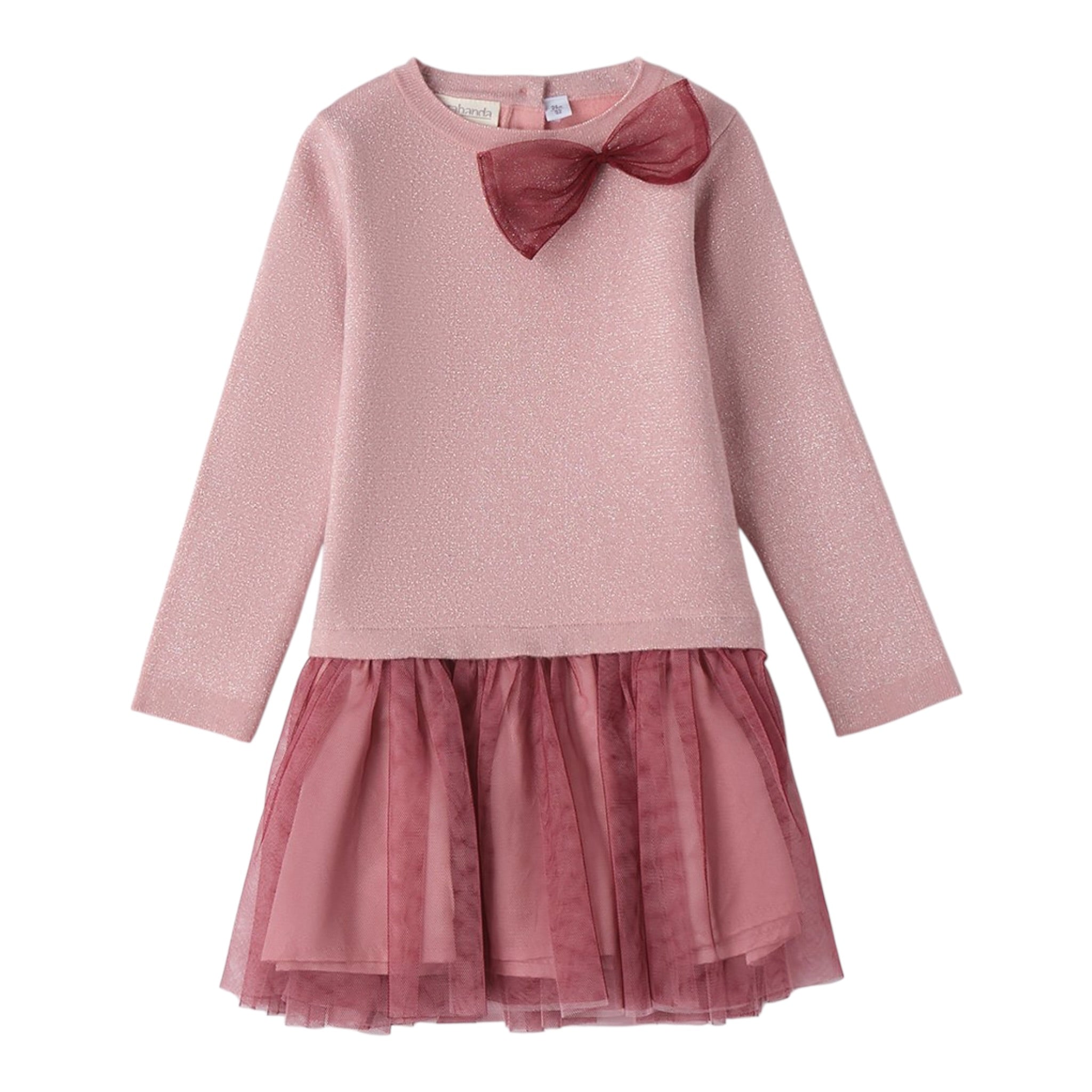 Sarabanda Abito tinta unita con Fiocco E Tulle Rosa per Bambina 0F340X ROSA SARABANDA 