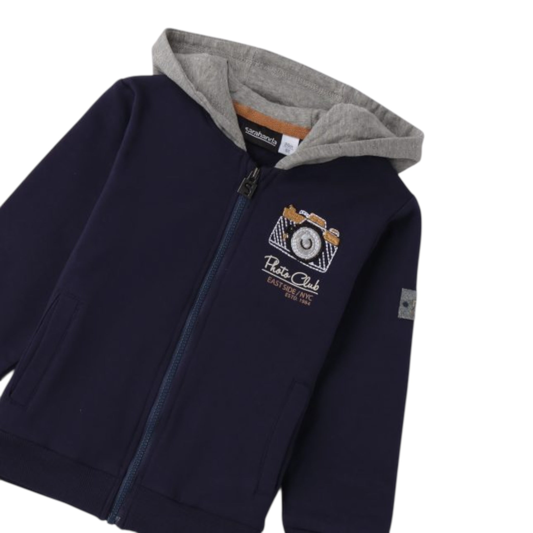 Sarabanda Felpa tinta unita con Zip E Cappuccio Blu per Neonato F133N BLU SARABANDA 