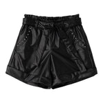 Sarabanda Short tinta unita Ecopelle Nero per Bambina OF354 NERO SARABANDA 