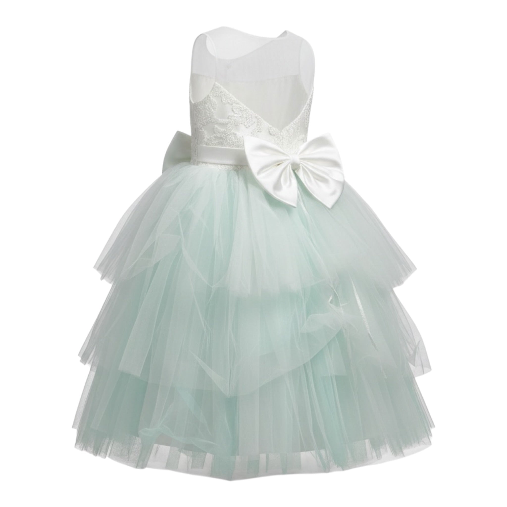 Sartoria Bramante Abito Cerimonia Bicolore con Tulle Bianco/Verde per Bambina CALLIE BIANCO/VERDE SARTORIA BRAMANTE 