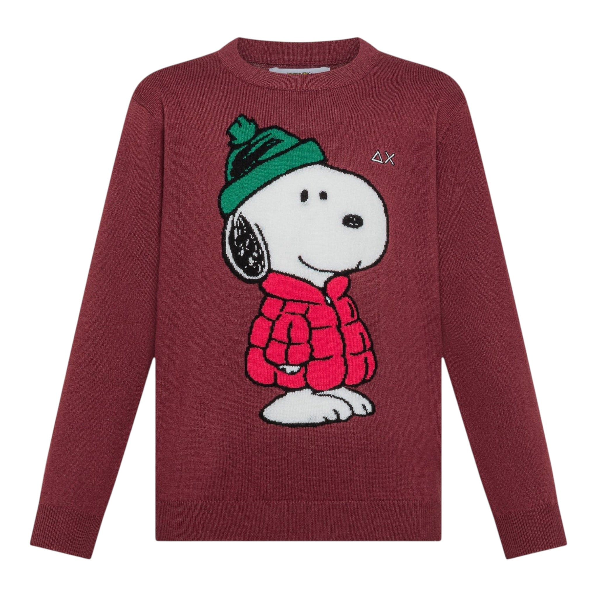 Sun68 Maglia Girocollo tinta unita con Ricamo Snoopy Bordeaux per Bambino K4532 BORDEAUX SUN68 