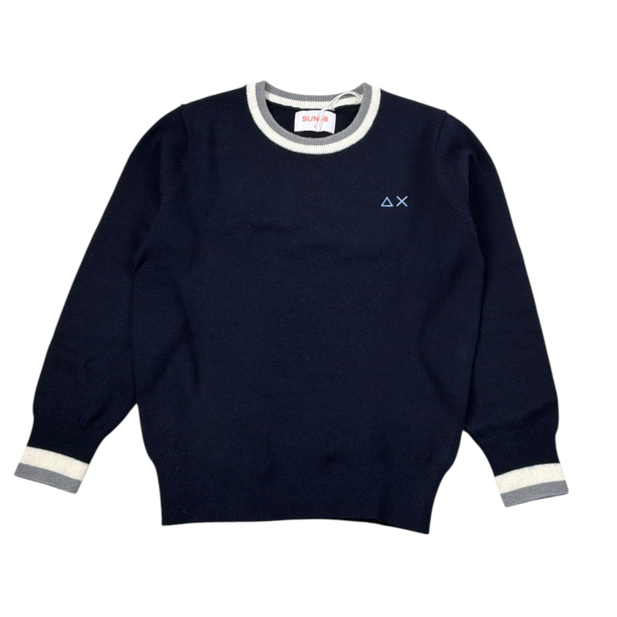Sun68 Maglia tinta unita Girocollo con Logo Blu per Bambino K45345X BLU SUN68 