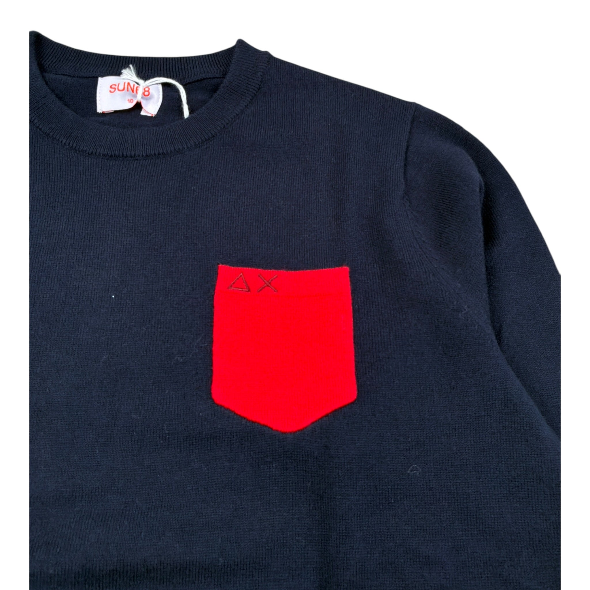 Sun68 Maglia Girocollo tinta unita con Taschino Blu per Bambino K45347 BLU SUN68 