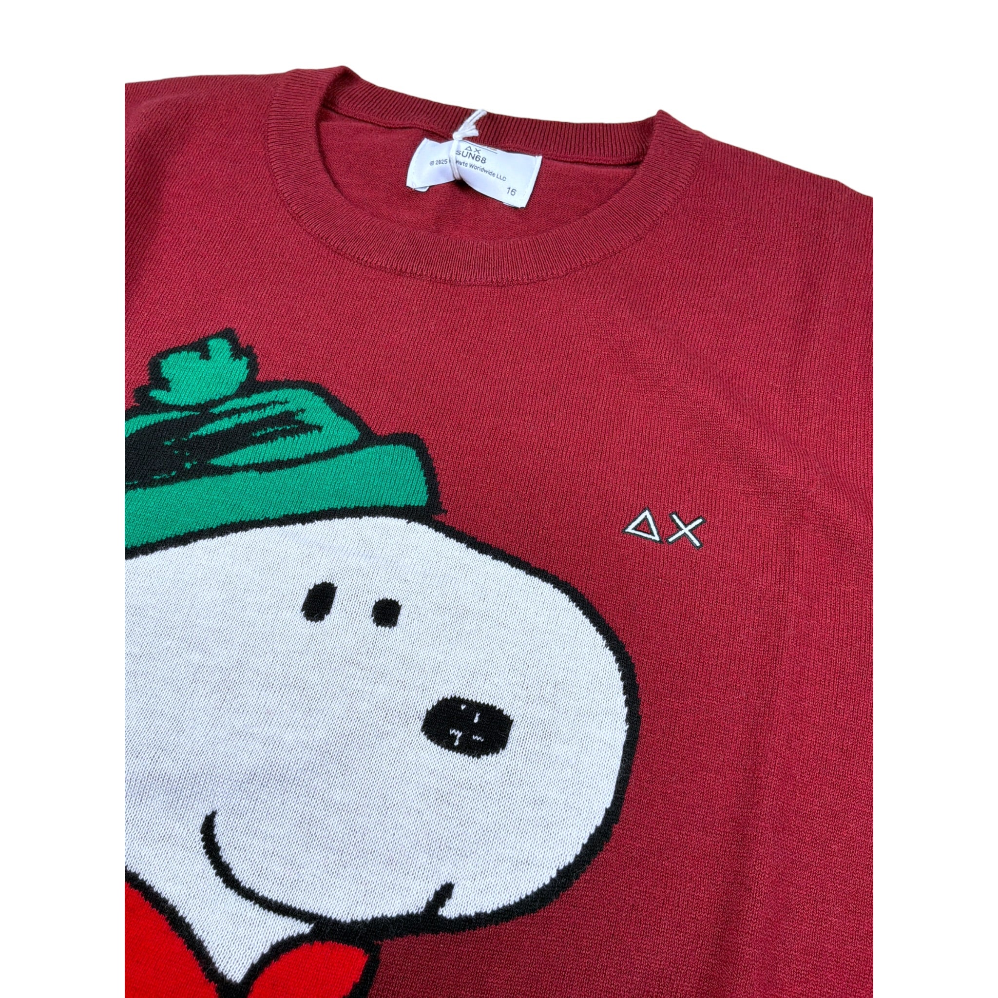 Sun68 Maglia Girocollo tinta unita con Ricamo Snoopy Bordeaux per Bambino K45352 BORDEAUX SUN68 