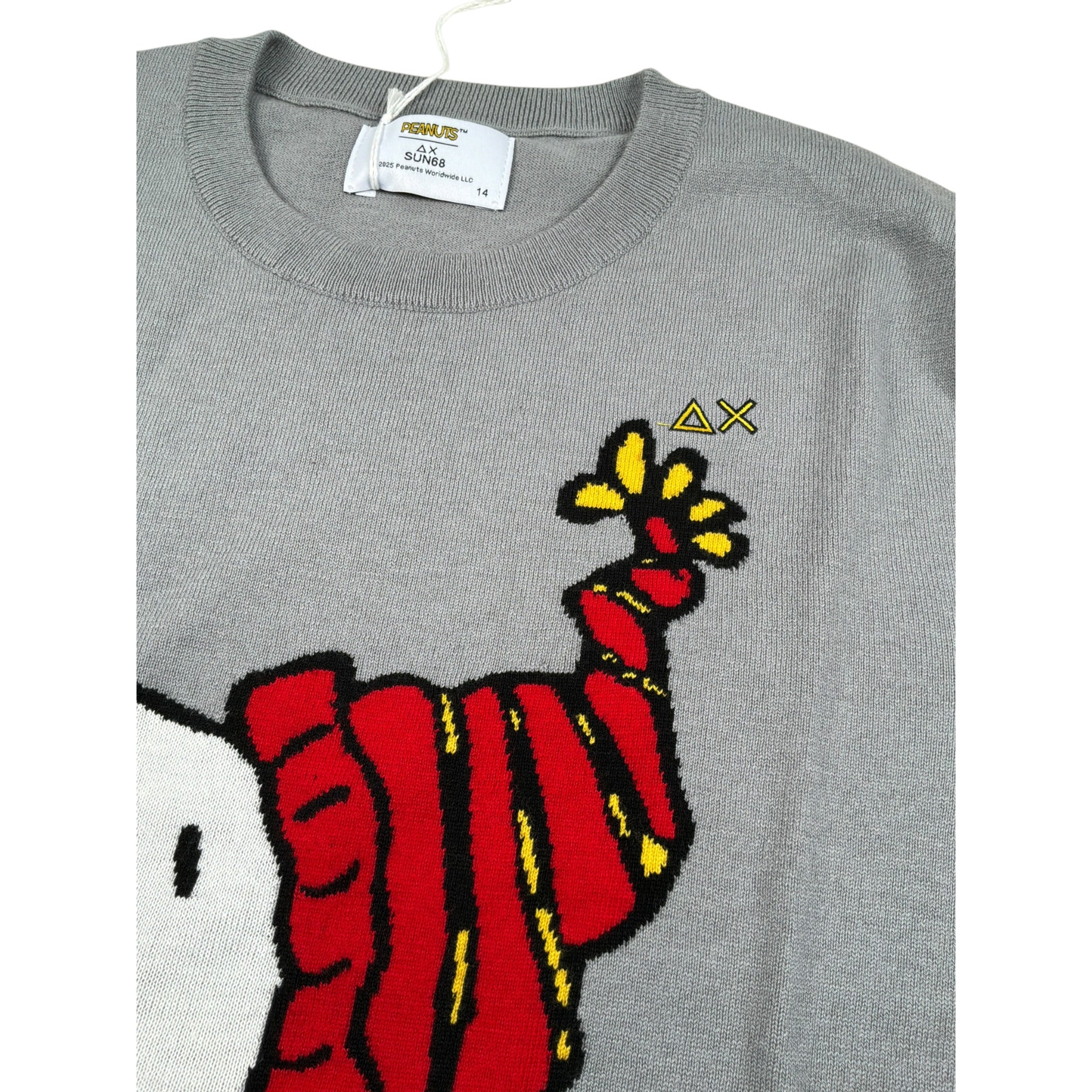 Sun68 Maglia Girocollo tinta unita con Ricamo Snoopy Grigio per Bambino K45352 GRIGIO SUN68 