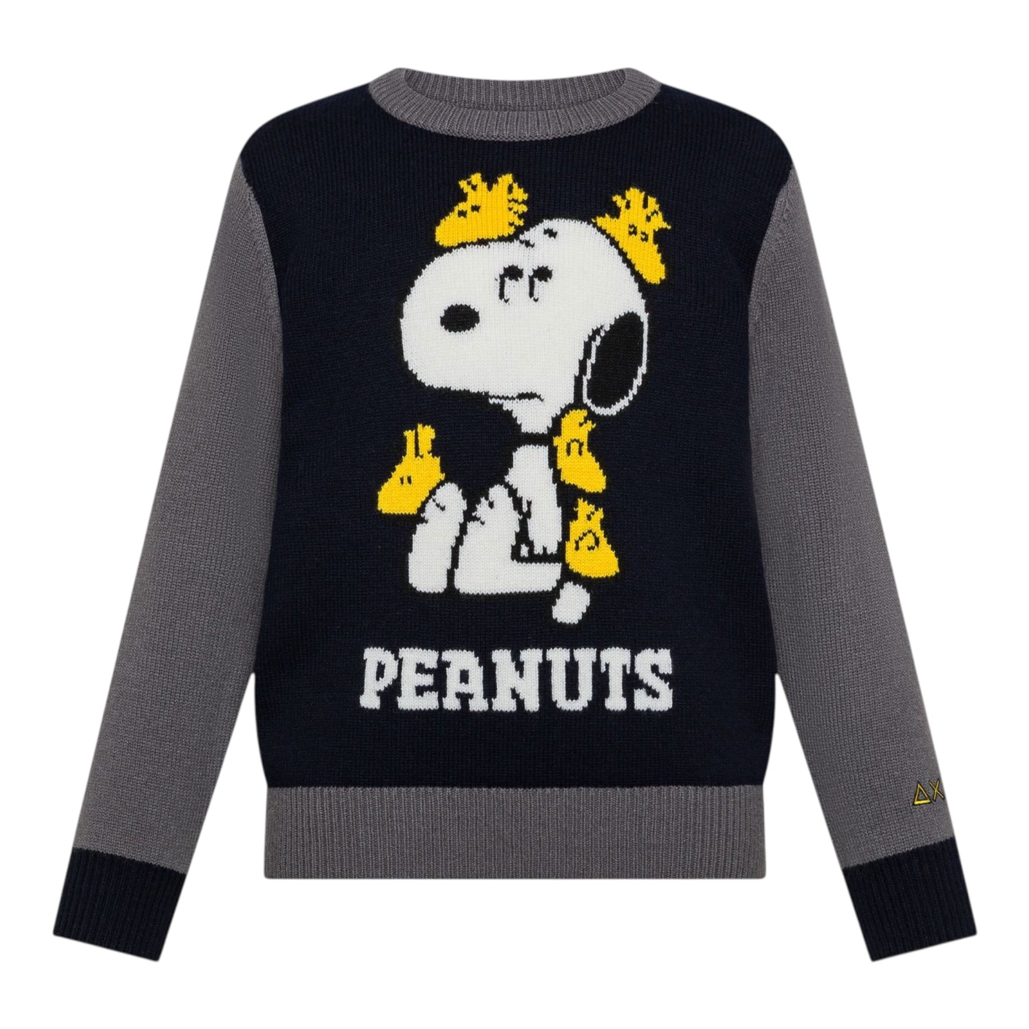 Sun68 Maglia Girocollo tinta unita con Ricamo Snoopy Blu per Neonato K45363N BLU SUN68 