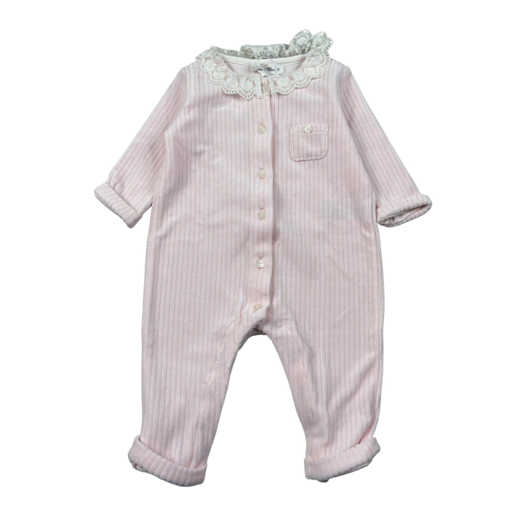 Tartine Et Chocolat Tutina Manica Lunga tinta unita In Ciniglia Rosa per Neonata CB32050 ROSA TARTINE ET CHOCOLAT 