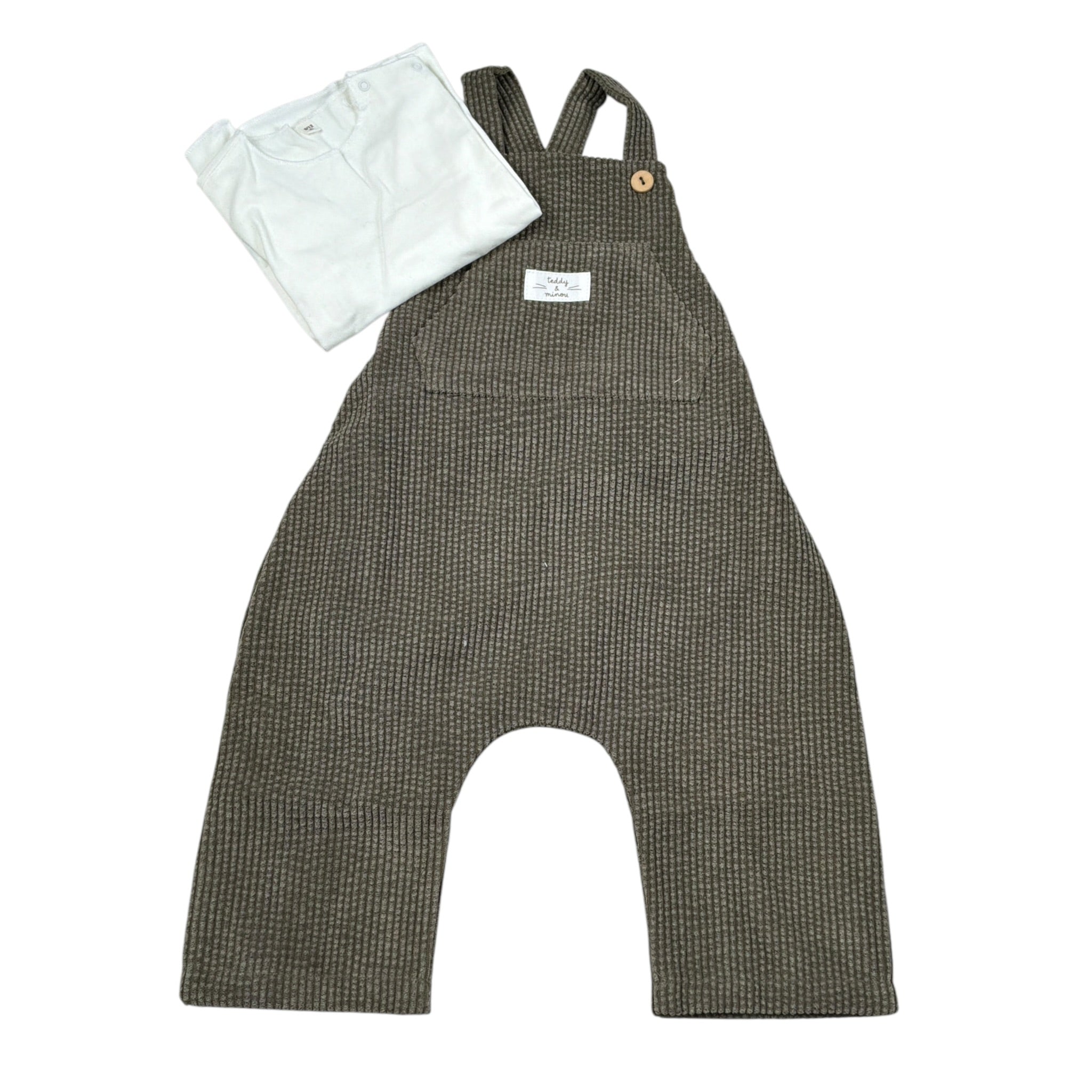 Teddy E Minou Completo 2Pz Salopette-Shirt Verde per Neonato A25TDS0001V0020 VERDE TEDDY E MINOU 