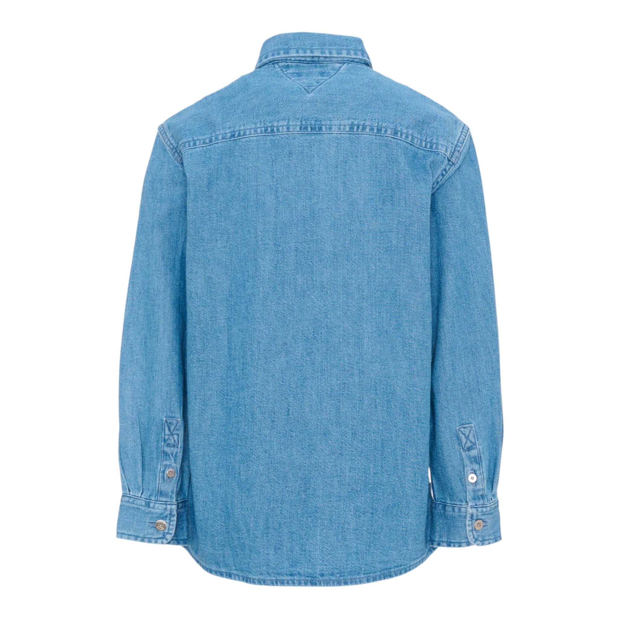 Tommy Hilfiger Camicia In Denim tinta unita Manica Lunga Azzurro per Bambino KB0KB010001 AZZURRO TOMMY HILFIGER 
