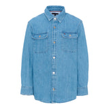Tommy Hilfiger Camicia In Denim tinta unita Manica Lunga Azzurro per Bambino KB0KB010001 AZZURRO TOMMY HILFIGER 