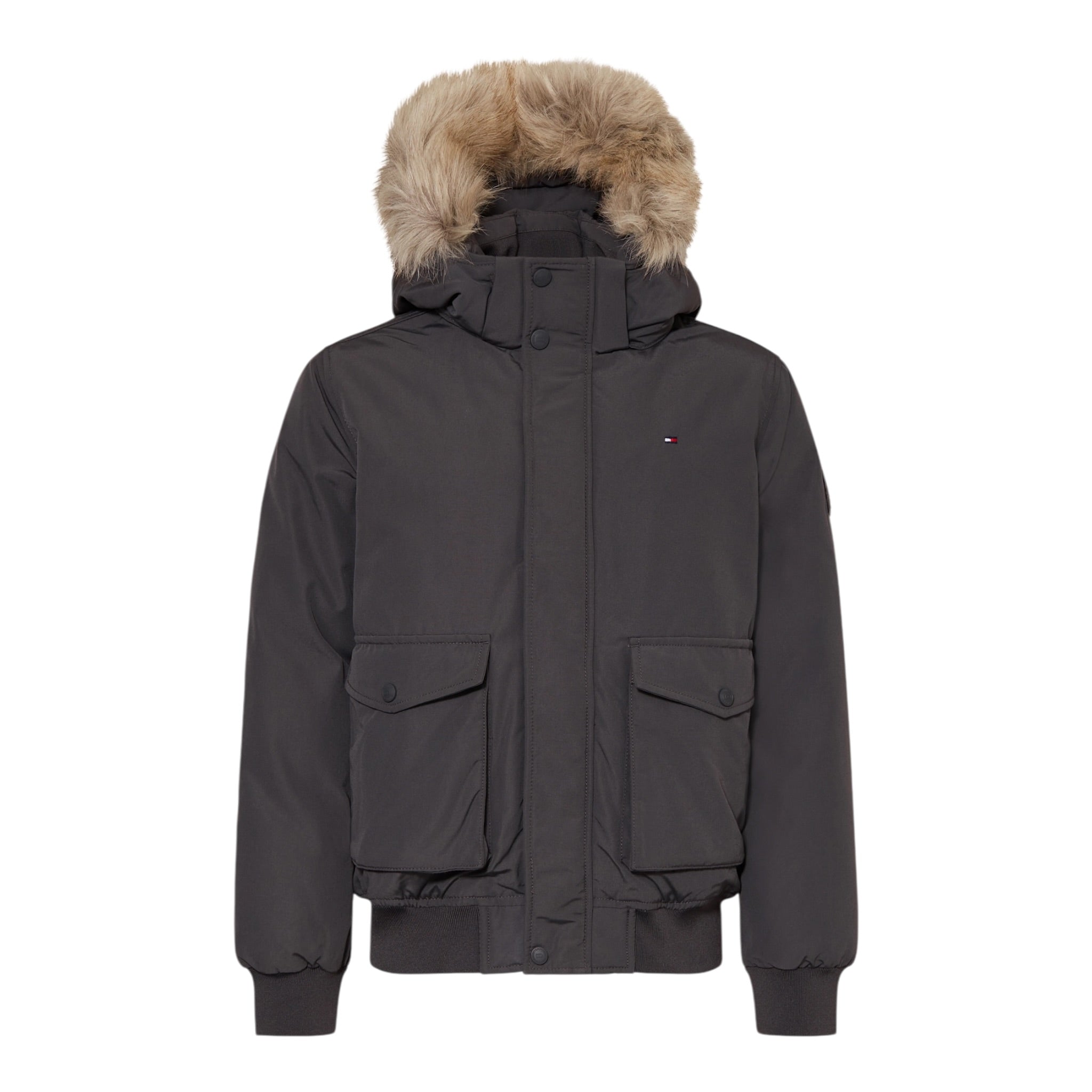 Tommy Hilfiger Giubbino tinta unita con Cappuccio Grigio per Bambino KB0KB09887 GRIGIO TOMMY HILFIGER 