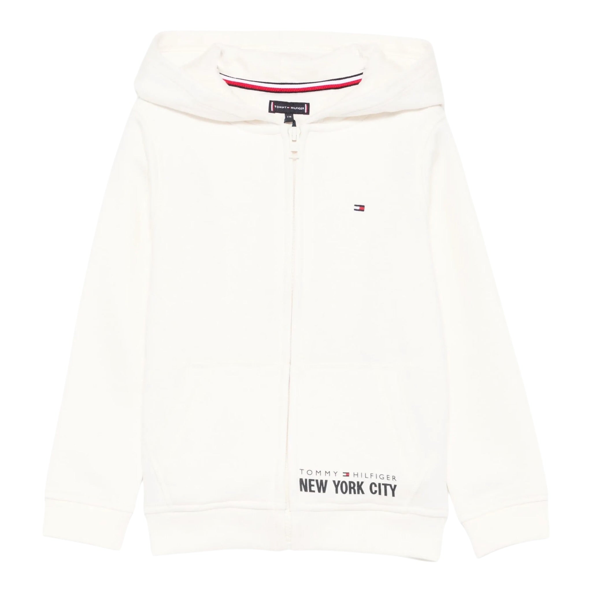 Tommy Hilfiger Felpa con Zip E Cappuccio tinta unita Panna per Bambino KB0KB09894 PANNA TOMMY HILFIGER 