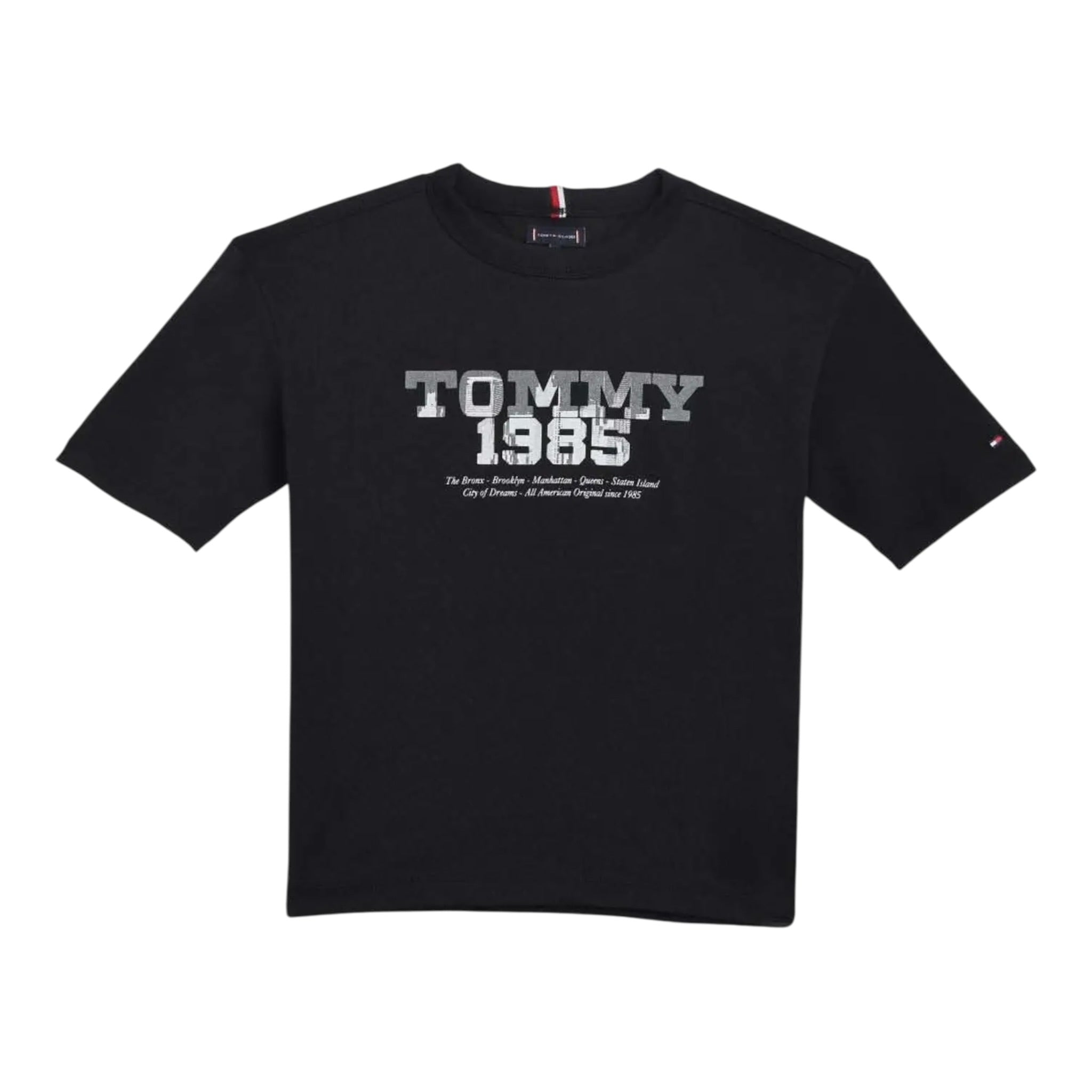 Tommy Hilfiger T-Shirt Girocollo tinta unita con Logo Nero per Bambino KB0KB10087 NERO TOMMY HILFIGER 