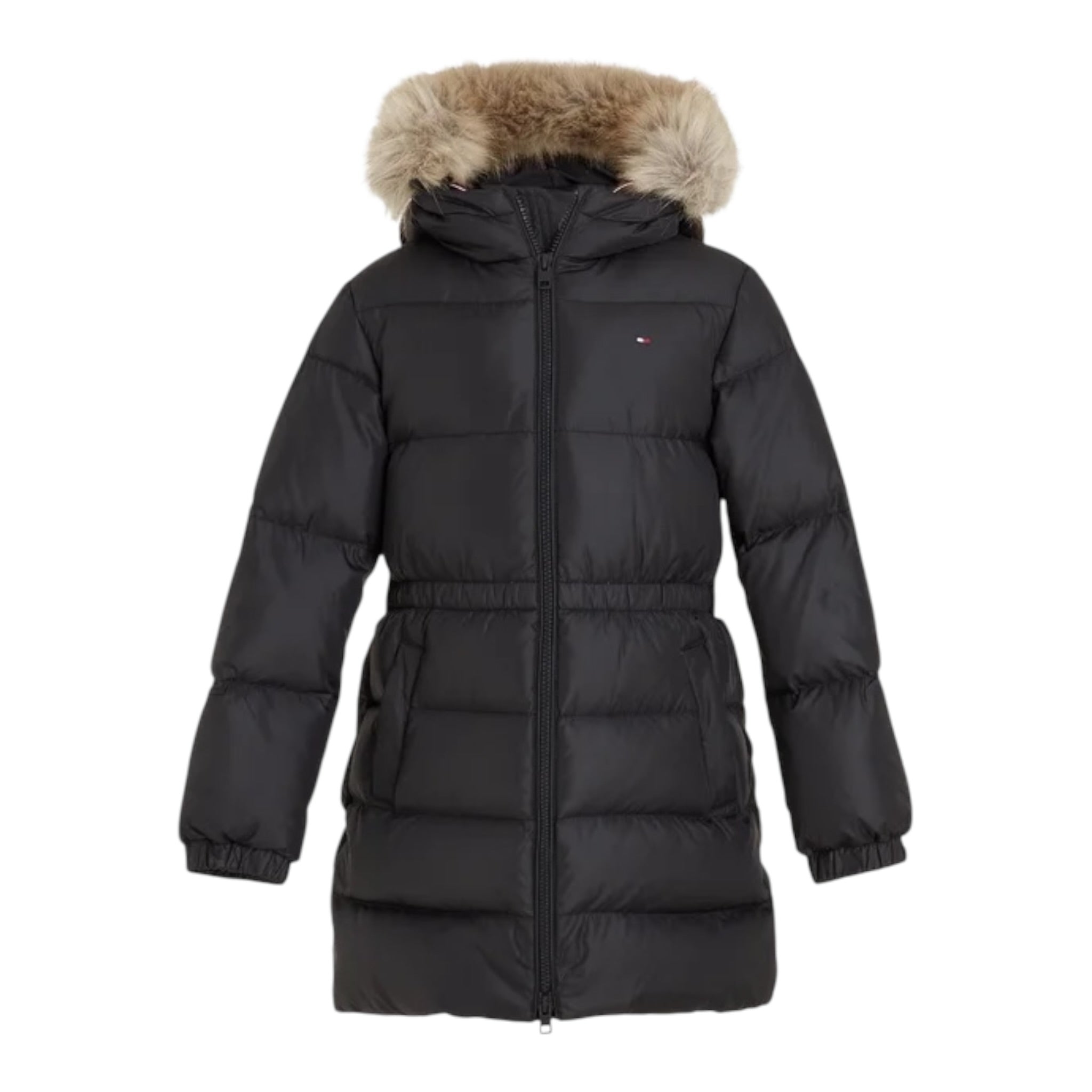 Tommy Hilfiger Giubbino tinta unita Modello Lungo con Zip E Cappuccio Nero per Bambina KG0KG07805 NERO TOMMY HILFIGER 