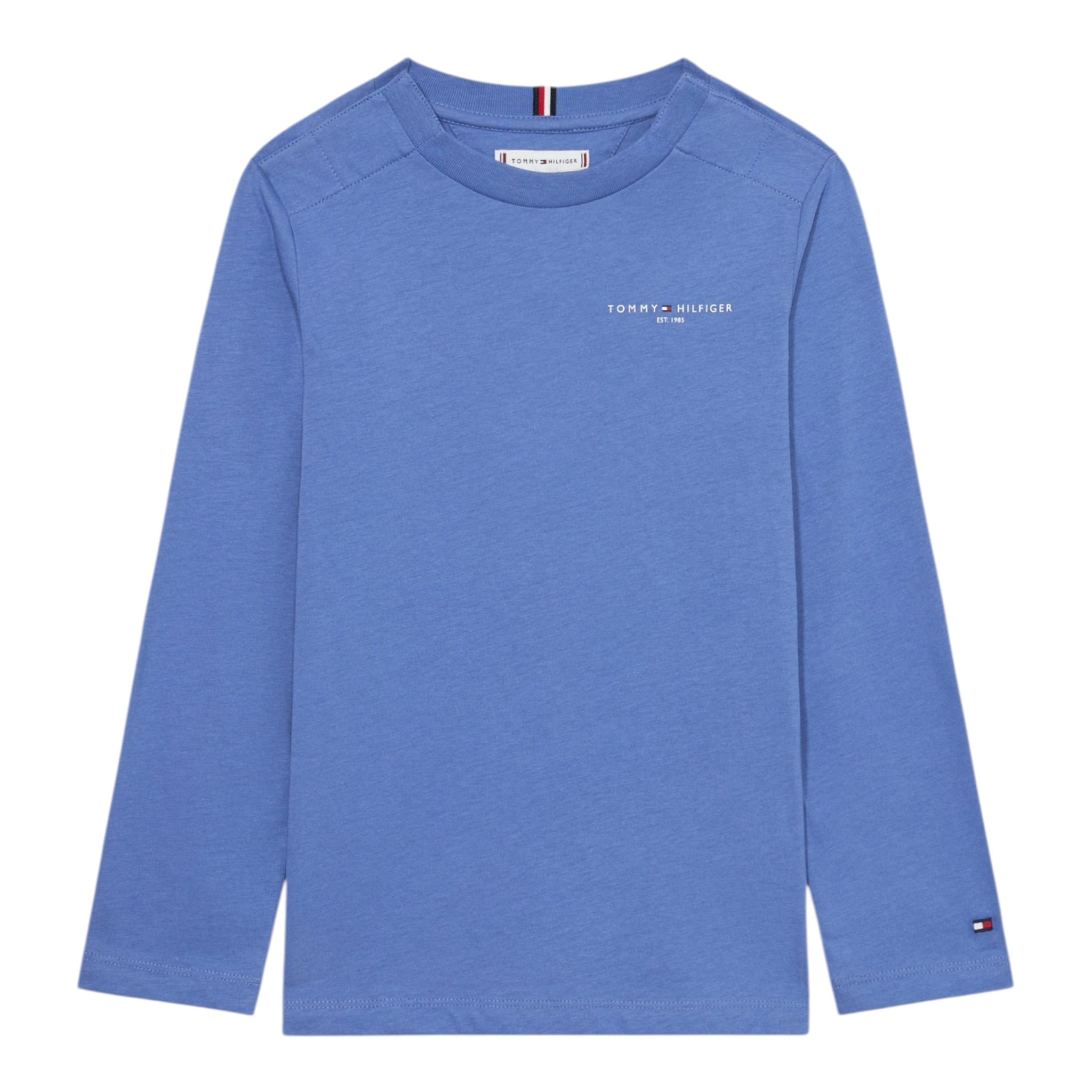 Tommy Hilfiger Shirt Girocollo tinta unita Celeste per Bambino KS0KS00655 CELESTE TOMMY HILFIGER 