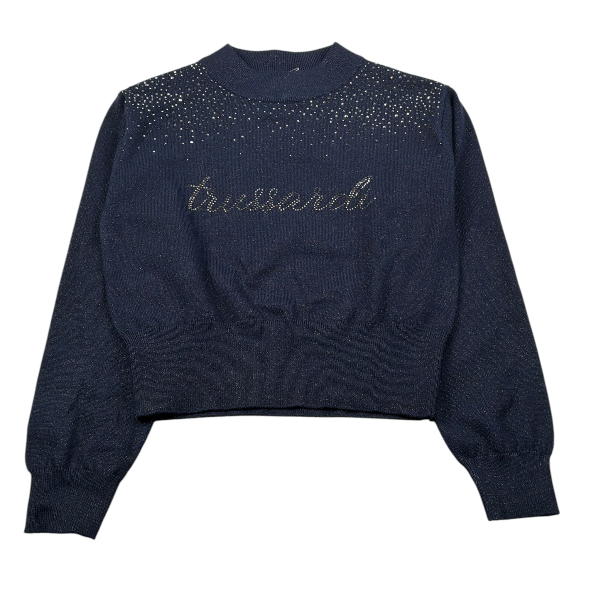 Trussardi Maglia Girocollo tinta unita con Brillantini Blu per Bambina TGA26020MA BLU TRUSSARDI 