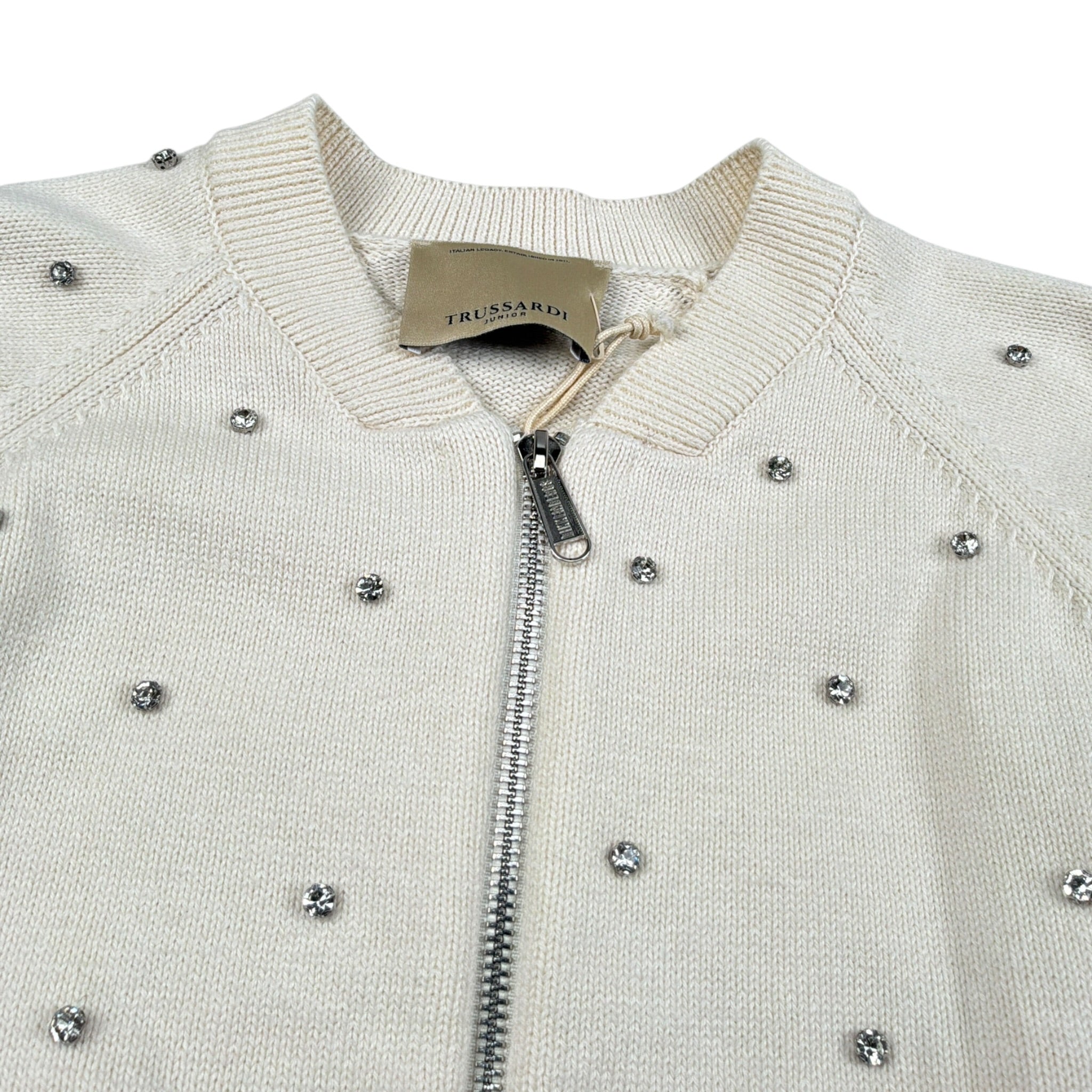 Trussardi Cardigan con Zipo tinta unita E Brillantini Panna per Bambina TGA26060CD PANNA TRUSSARDI 