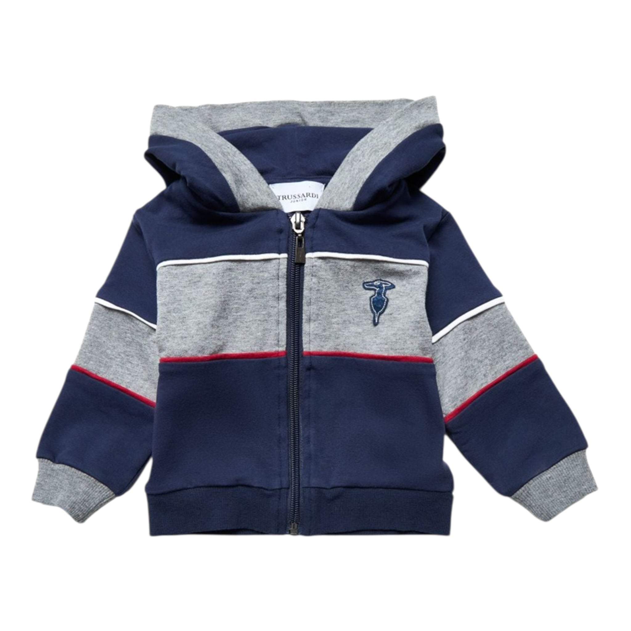 Trussardi Felpa Tricolore con Zip E Cappuccio Grigio per Bambino TIA25039FE GRIGIO TRUSSARDI 