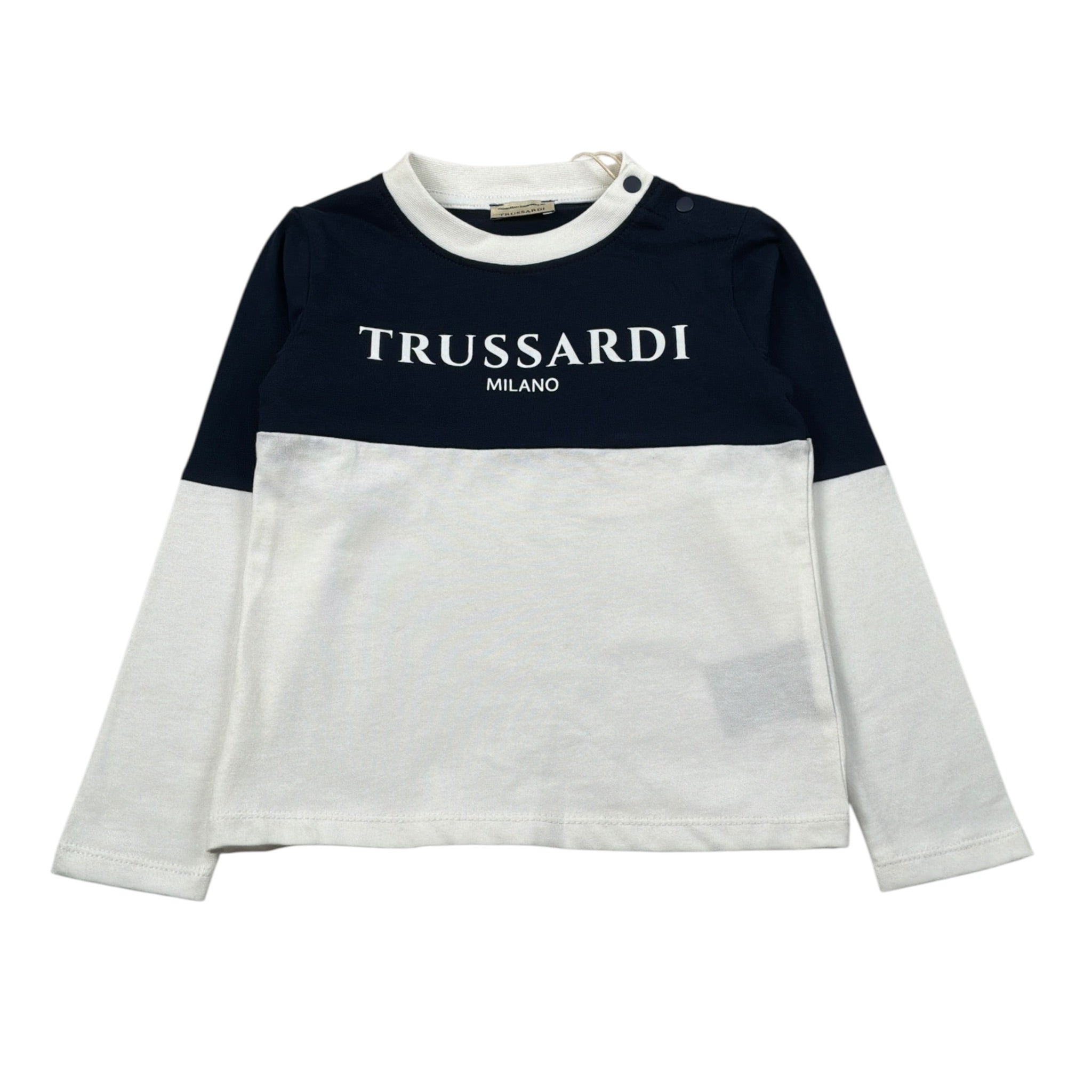 Trussardi Shirt Girocollo Bicolore con Logo Blu/Panna per Neonato TIA26055TS BLU/PANNA TRUSSARDI 