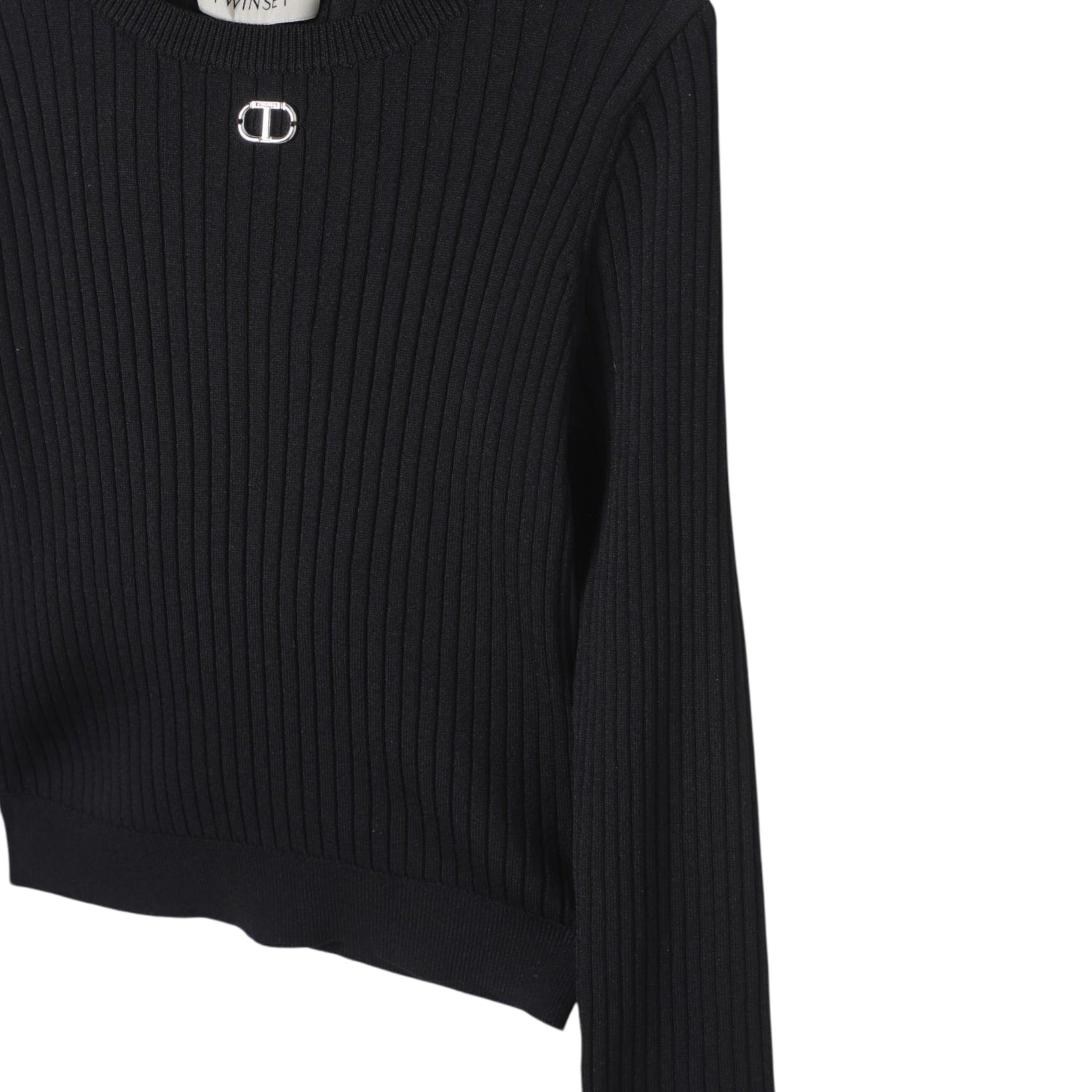 Twinset Maglia tinta unita A Costine Nero per Bambina 241GJ3034 NERO TWINSET 