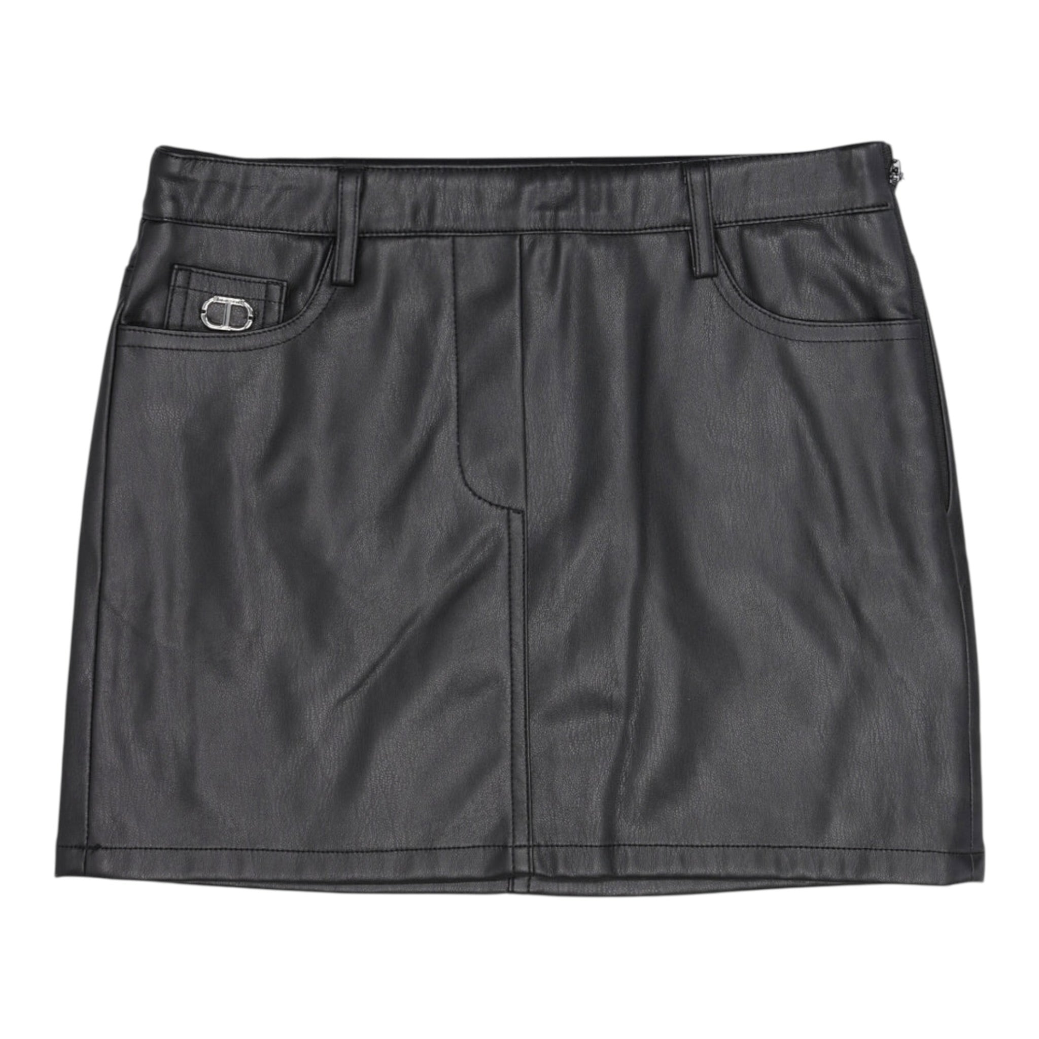 Twinset Gonna tinta unita con Tasche In Ecopelle Nero per Bambina 242GJ2150 NERO TWINSET 