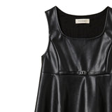 Twinset Abito Giromanica tinta unita In Ecopelle Nero per Bambina 242GJ2155 NERO TWINSET 