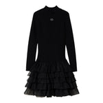 Twinset Abito Manica Lunga tinta unita con Tulle Nero per Bambina 242GJ3121 NERO TWINSET 