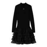 Twinset Abito Manica Lunga tinta unita con Tulle Nero per Bambina 242GJ3121 NERO TWINSET 