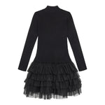 Twinset Abito Manica Lunga tinta unita con Tulle Nero per Bambina 242GJ3121 NERO TWINSET 