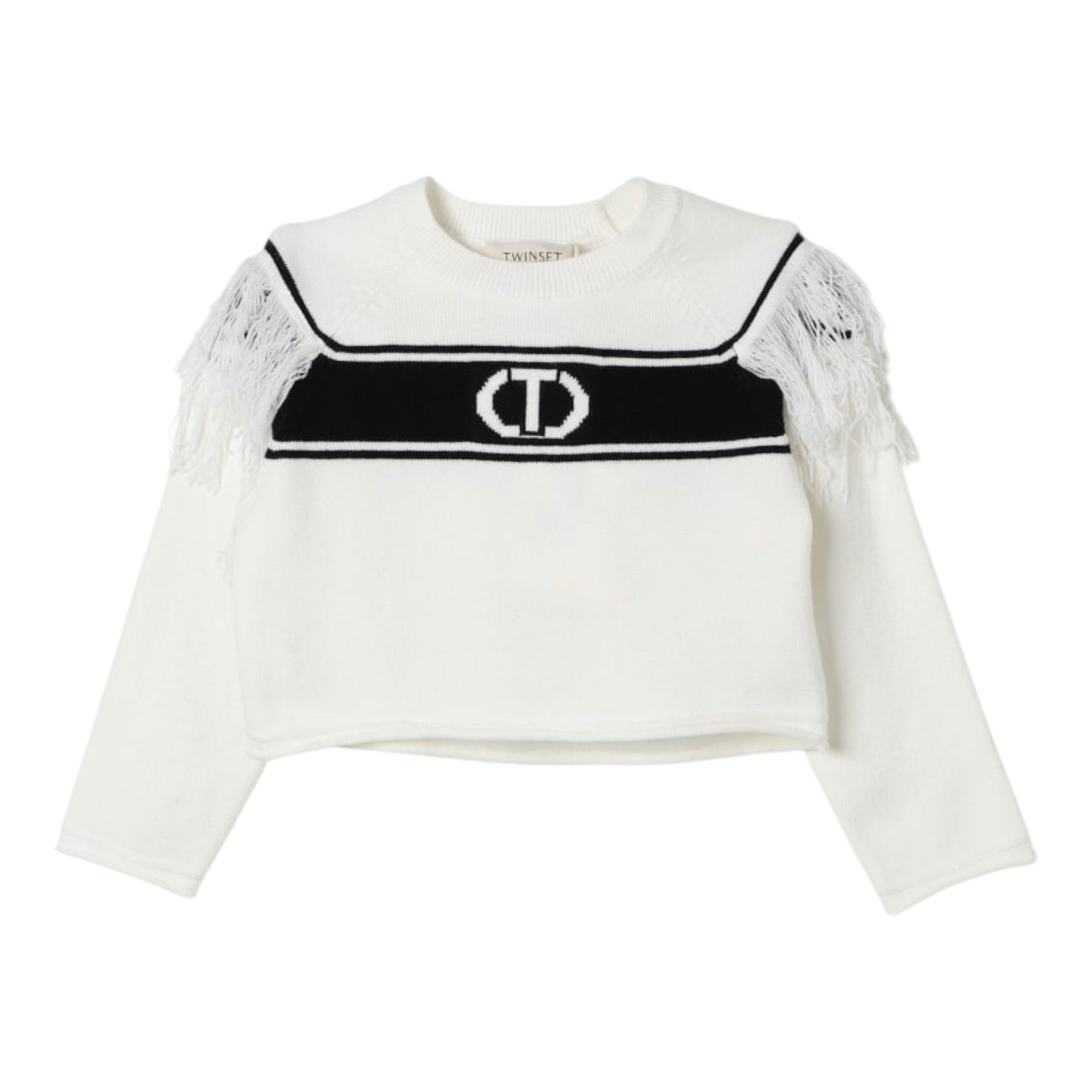Twinset Maglia tinta unita con Logo E Frange Panna per Bambina 242GJ3163X PANNS TWINSET 