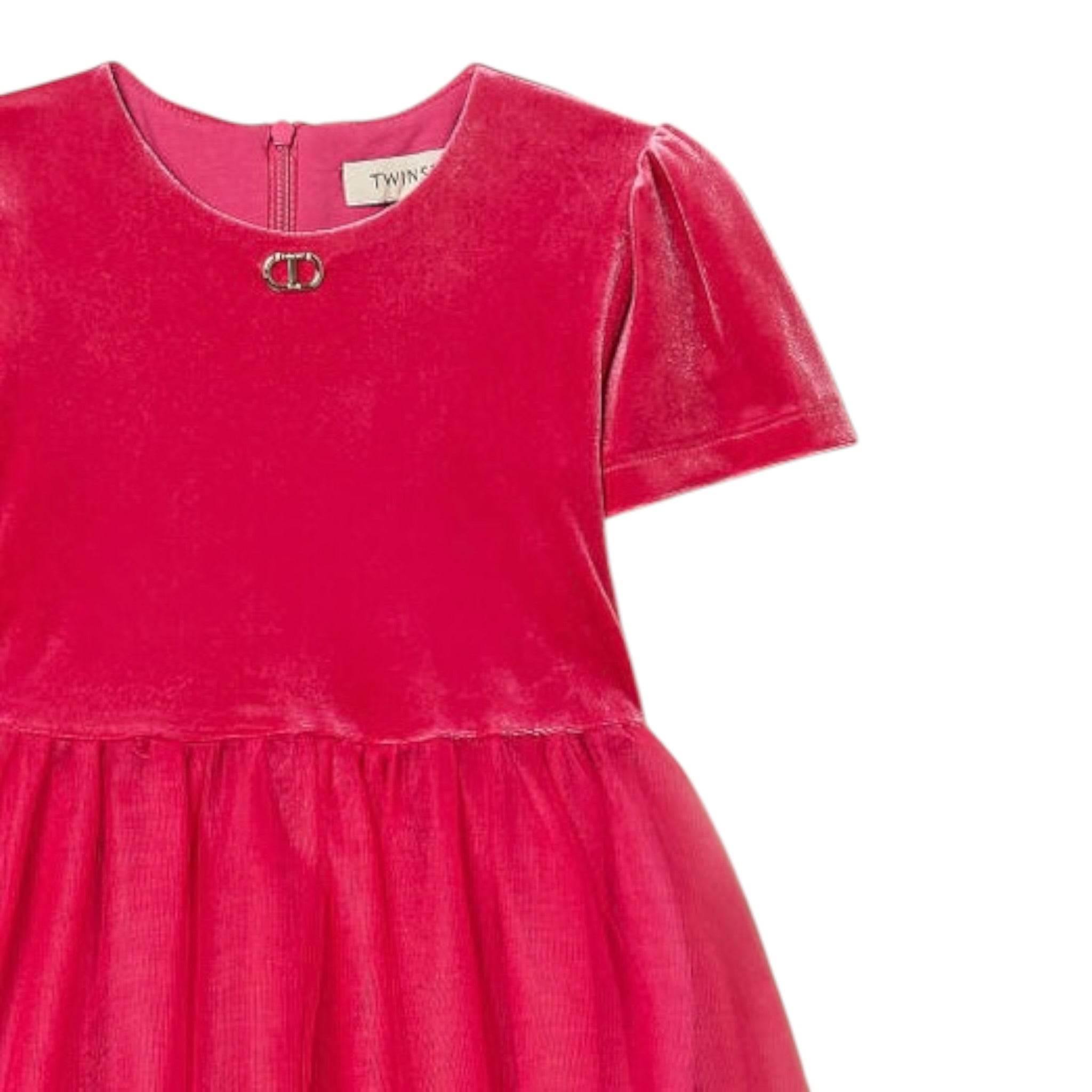 Twinset Abito In Velluto Mezza Manica con Tulle Fuxia per Bambina 252GB2200 FUXIA TWINSET 