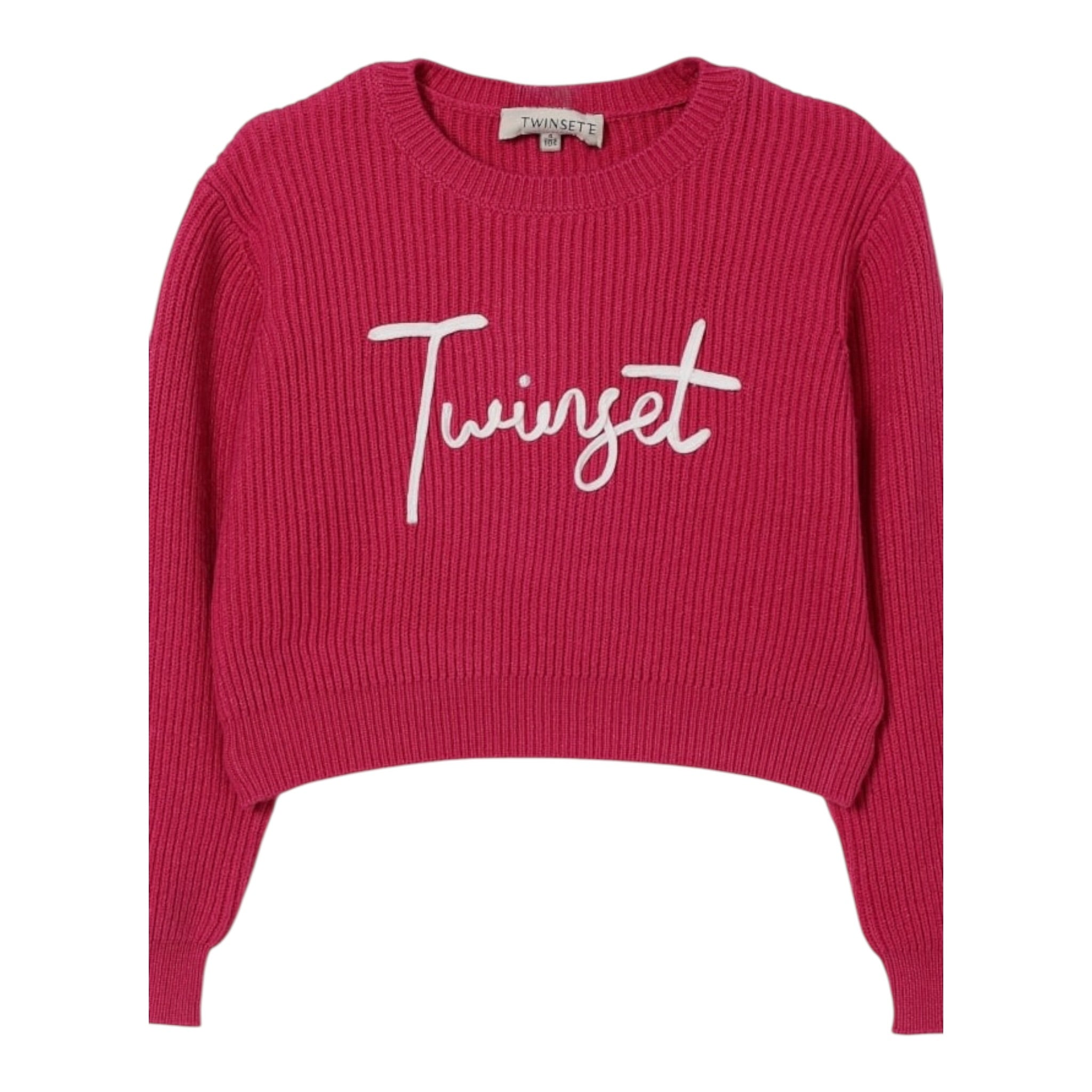 Twinset Maglia tinta unita con Stampa Fuxia per Bambina 252GB3040 FUXIA TWINSET 