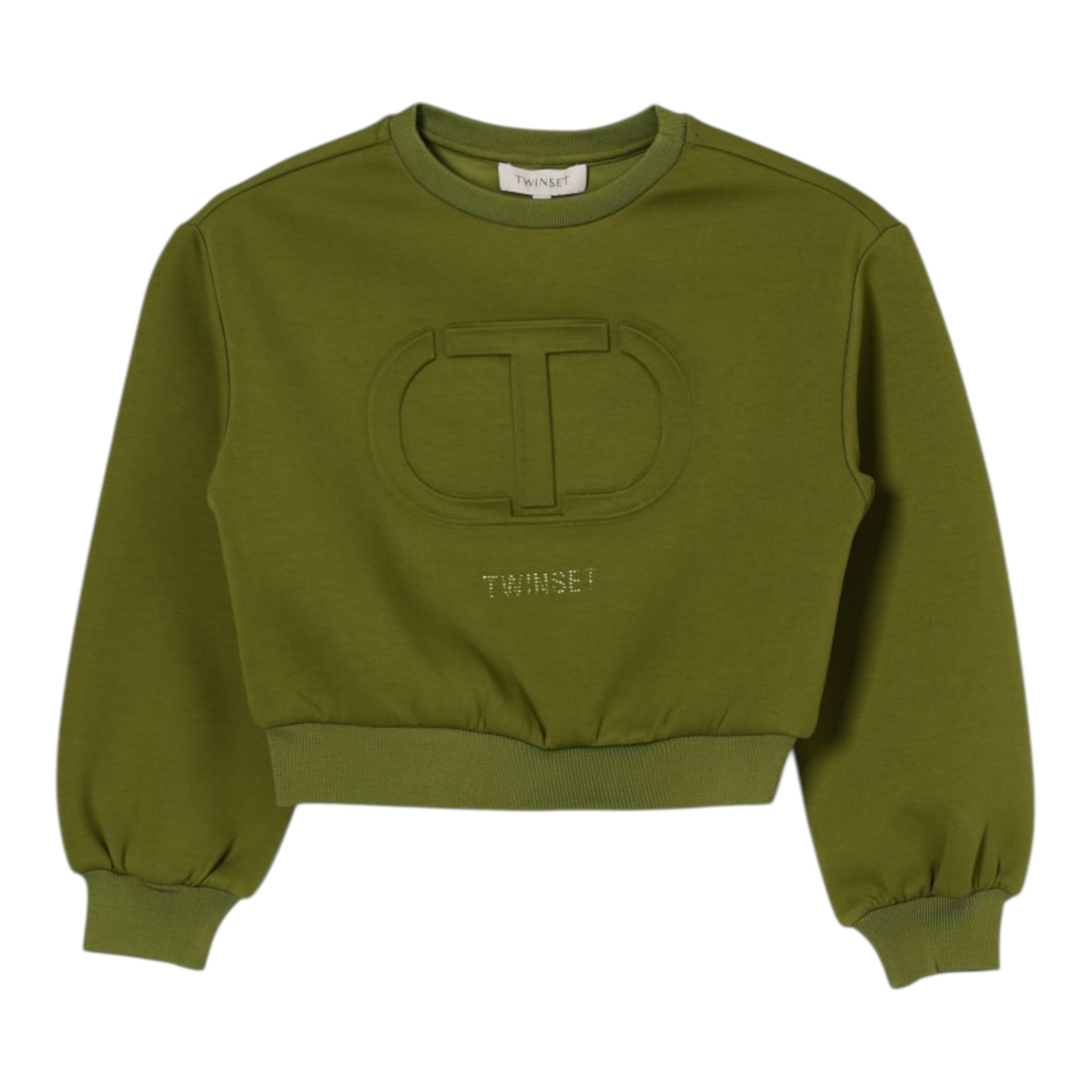Twinset Felpa Girocollo tinta unita con Logo Verde per Bambina 252GJ205M VERDE TWINSET 