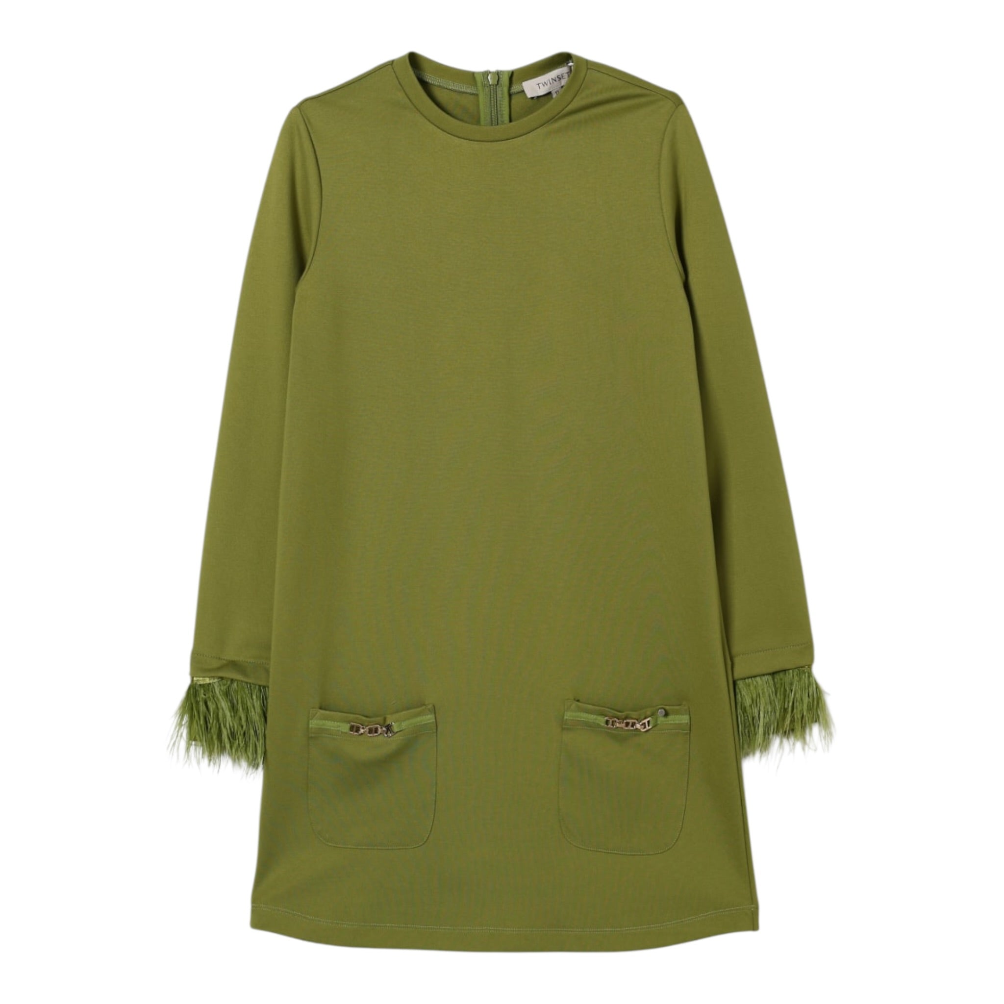 Twinset Abito tinta unita con Polsini Rimovibili Verde per Bambina 252GJ2111X VERDE TWINSET 