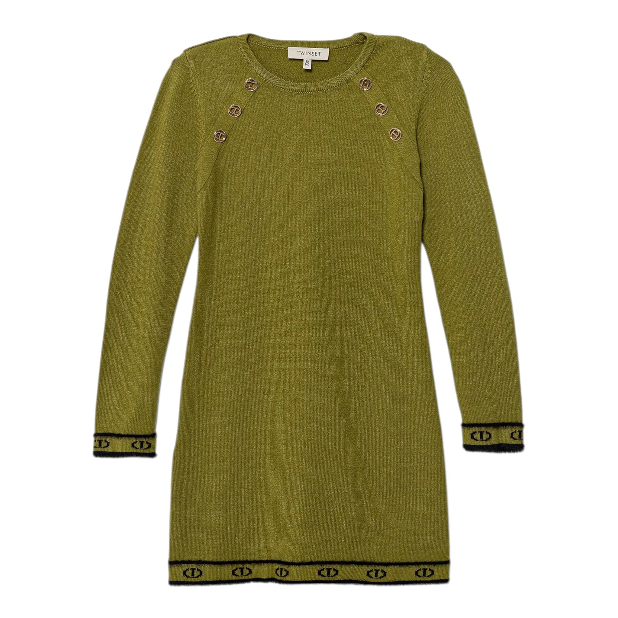 Twinset Abito Manica Lunga tinta unita con Logo Verde per Bambina 252GJ3014 VERDE TWINSET 