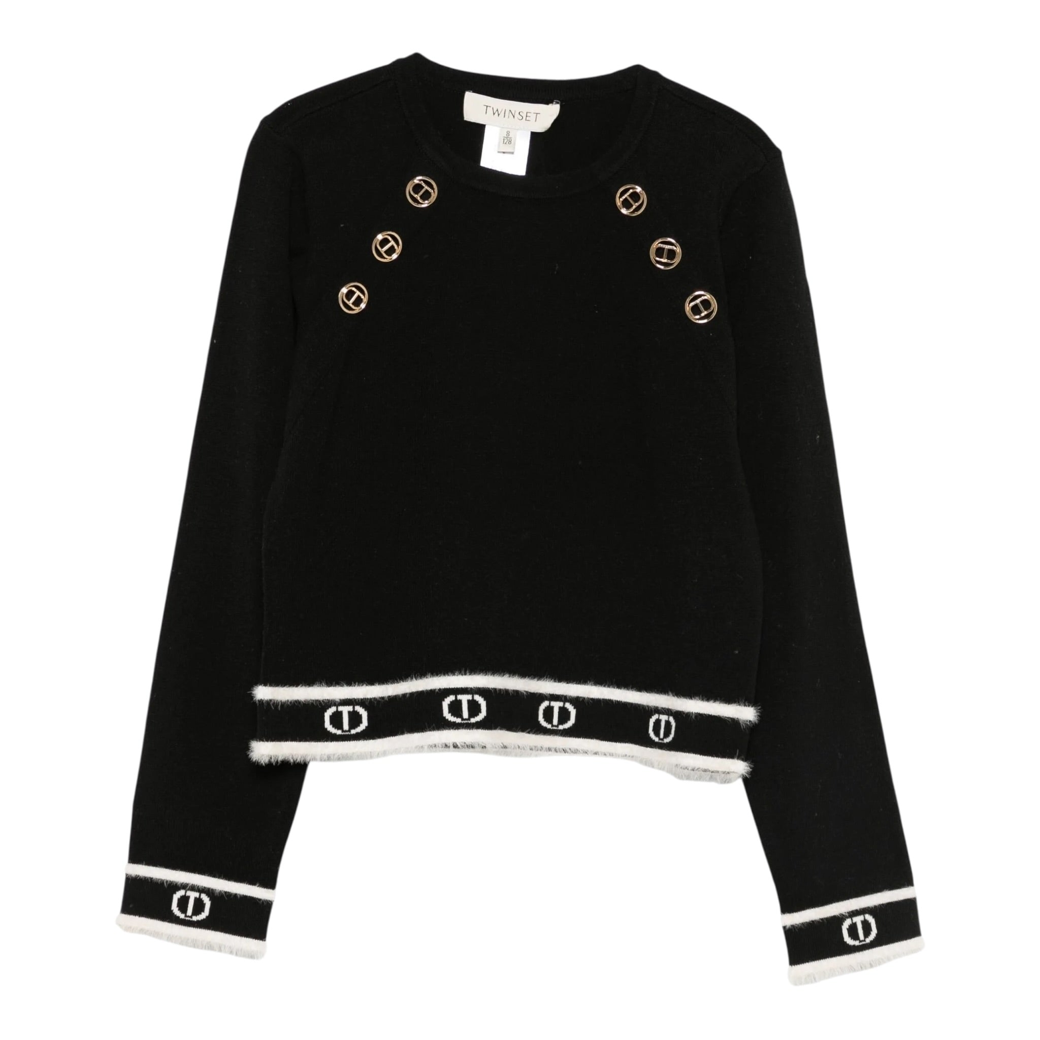 Twinset Maglia Girocollo tinta unita con Loghi Nero per Bambina 252GJ3073X NERO TWINSET 