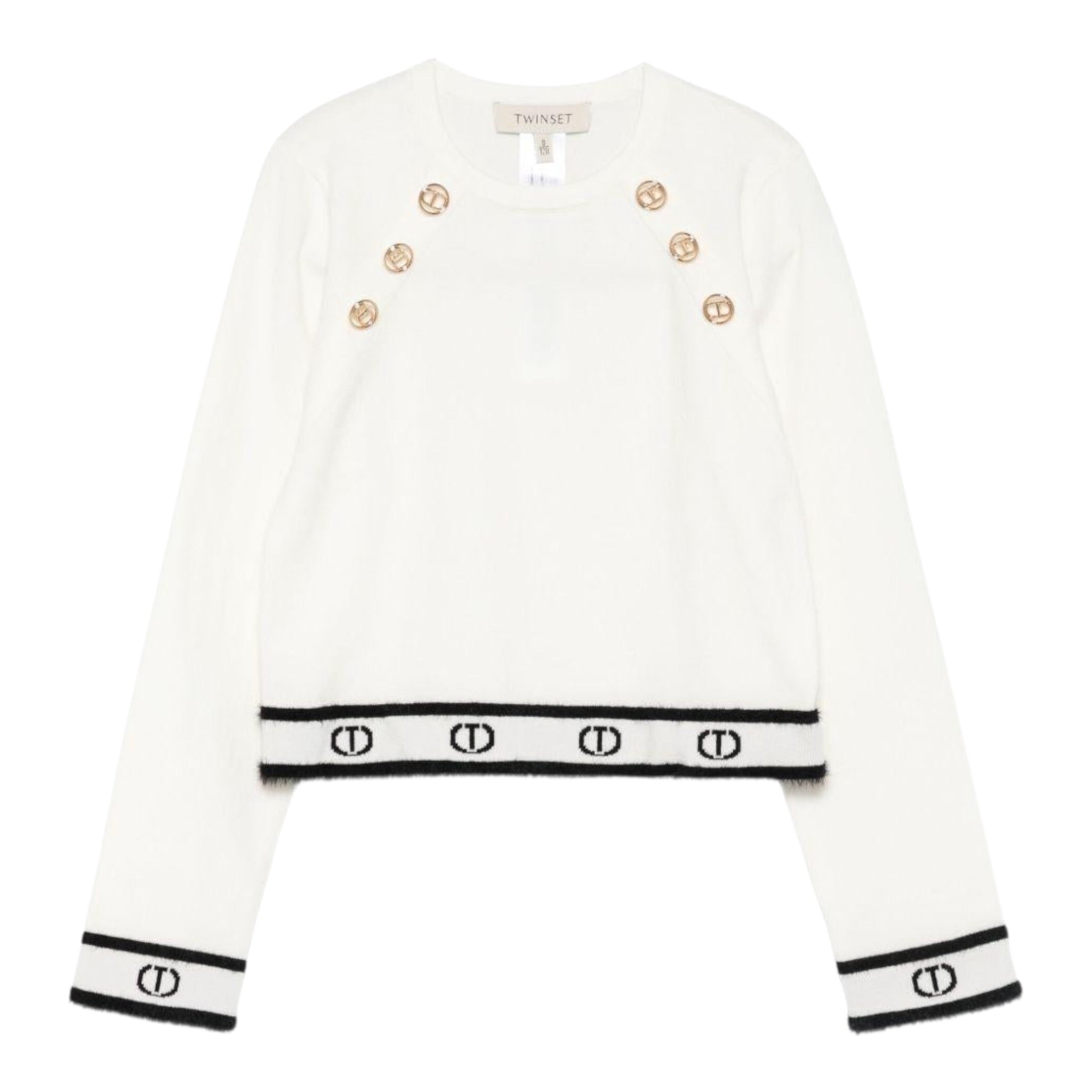 Twinset Maglia Girocollo tinta unita con Loghi Panna per Bambina 252GJ3073X PANNA TWINSET 
