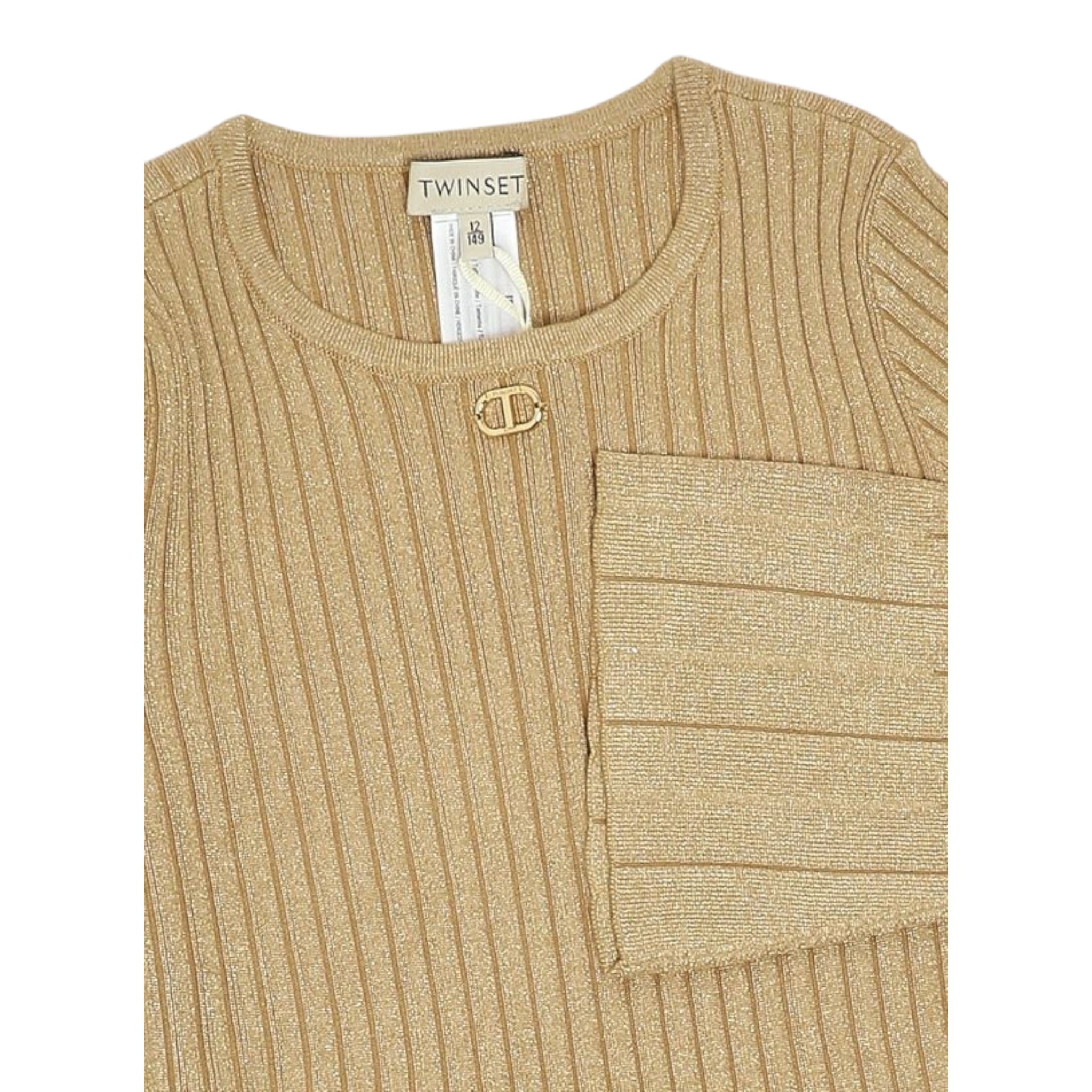 Twinset Maglia tinta unita con Logo Oro per Bambina 252GJ3111 ORO TWINSET 