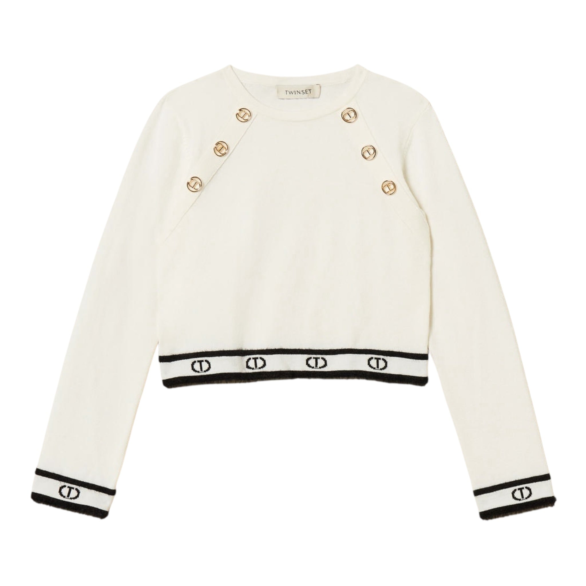 Twinset Maglia Girocollo tinta unita con Logo Panna per Bambina 262GJ3073 PANNA TWINSET 