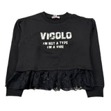 Vicolo Felpa Chiusa Girocollo tinta unita con Logo Nero per Bambina 3141FY00332 NERO VICOLO 