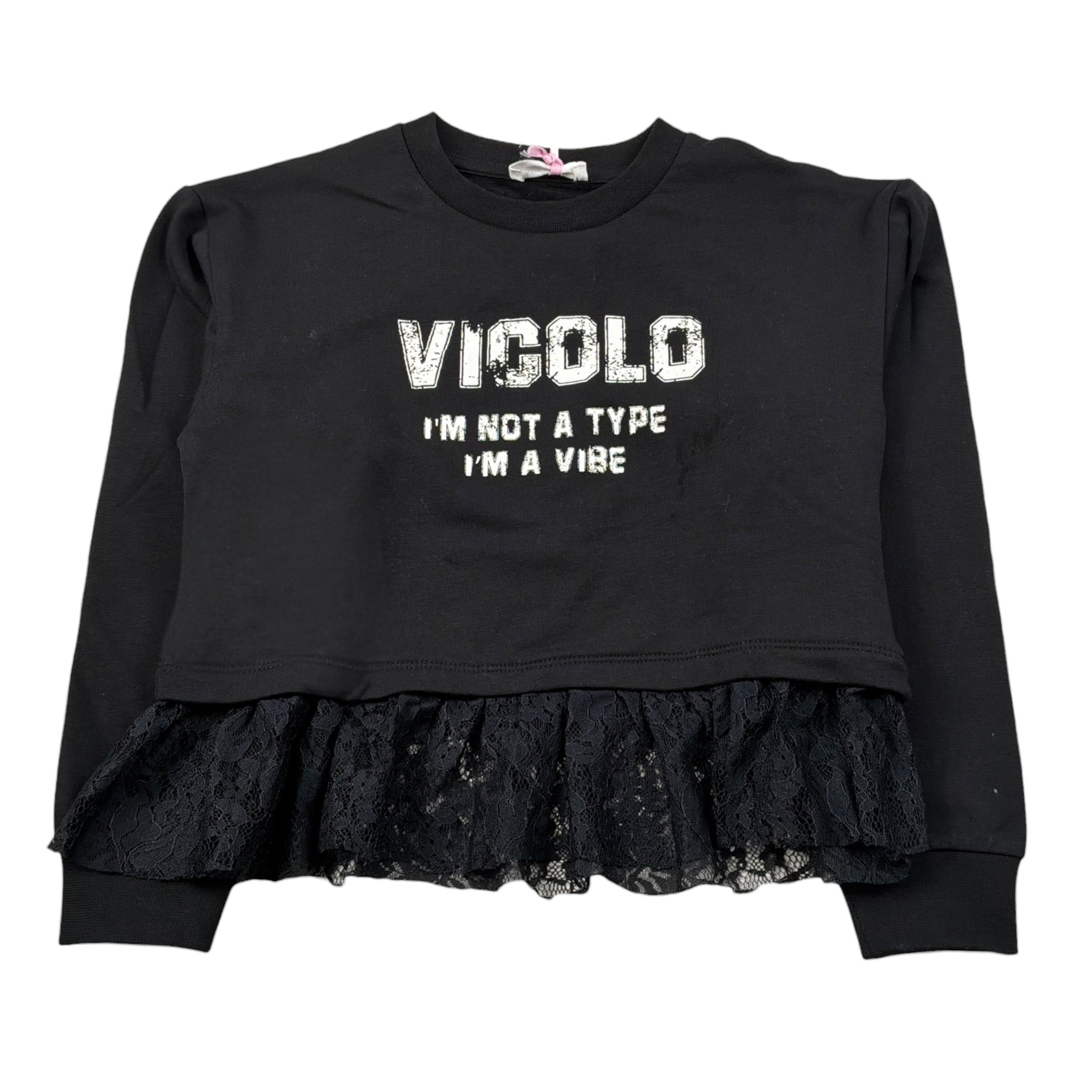 Vicolo Felpa Chiusa Girocollo tinta unita con Logo Nero per Bambina 3141FY00332 NERO VICOLO 