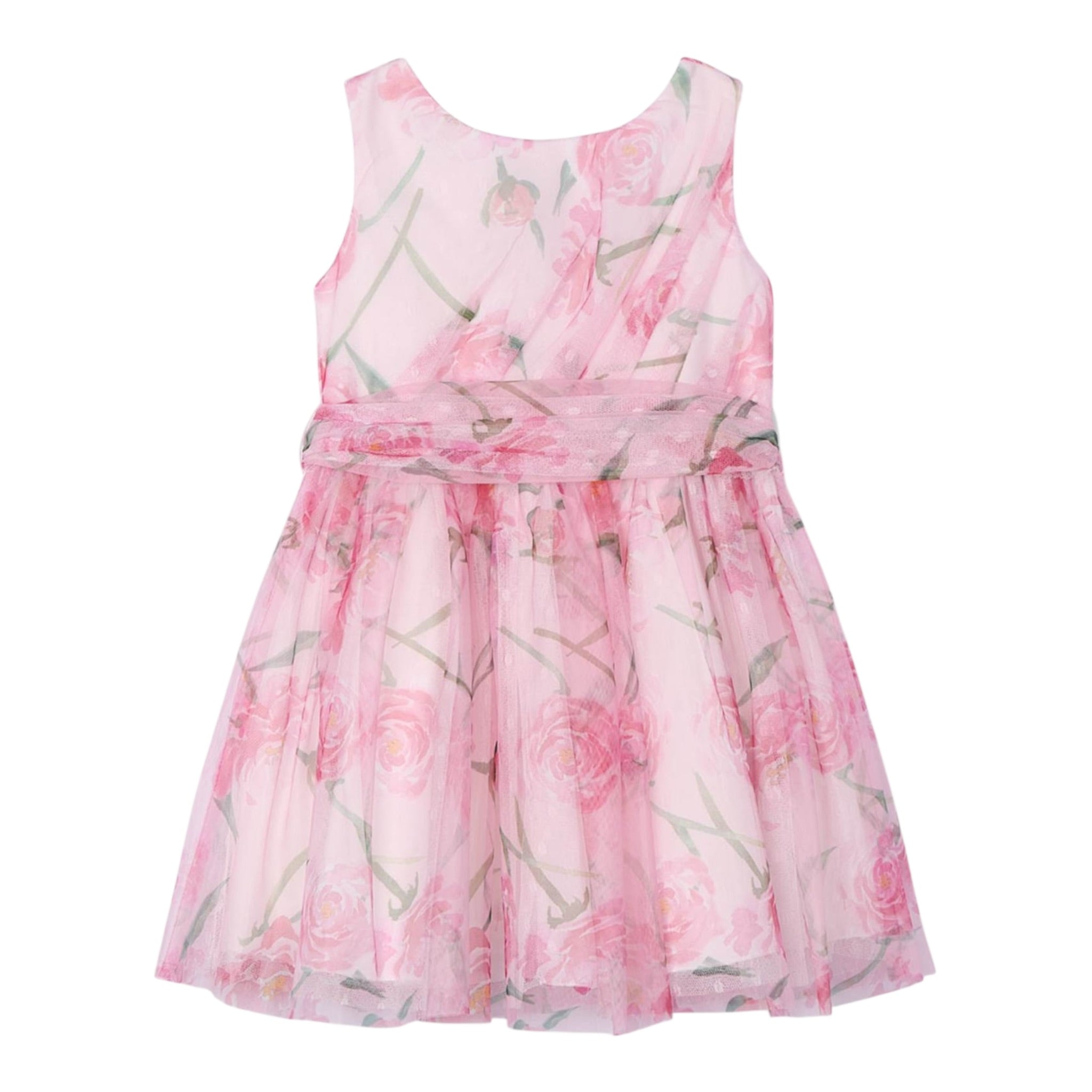 Abel & Lula Abito Mezza Manica tinta unita con Tulle Rosa per Bambina 5044 ROSA ABEL & LULA 