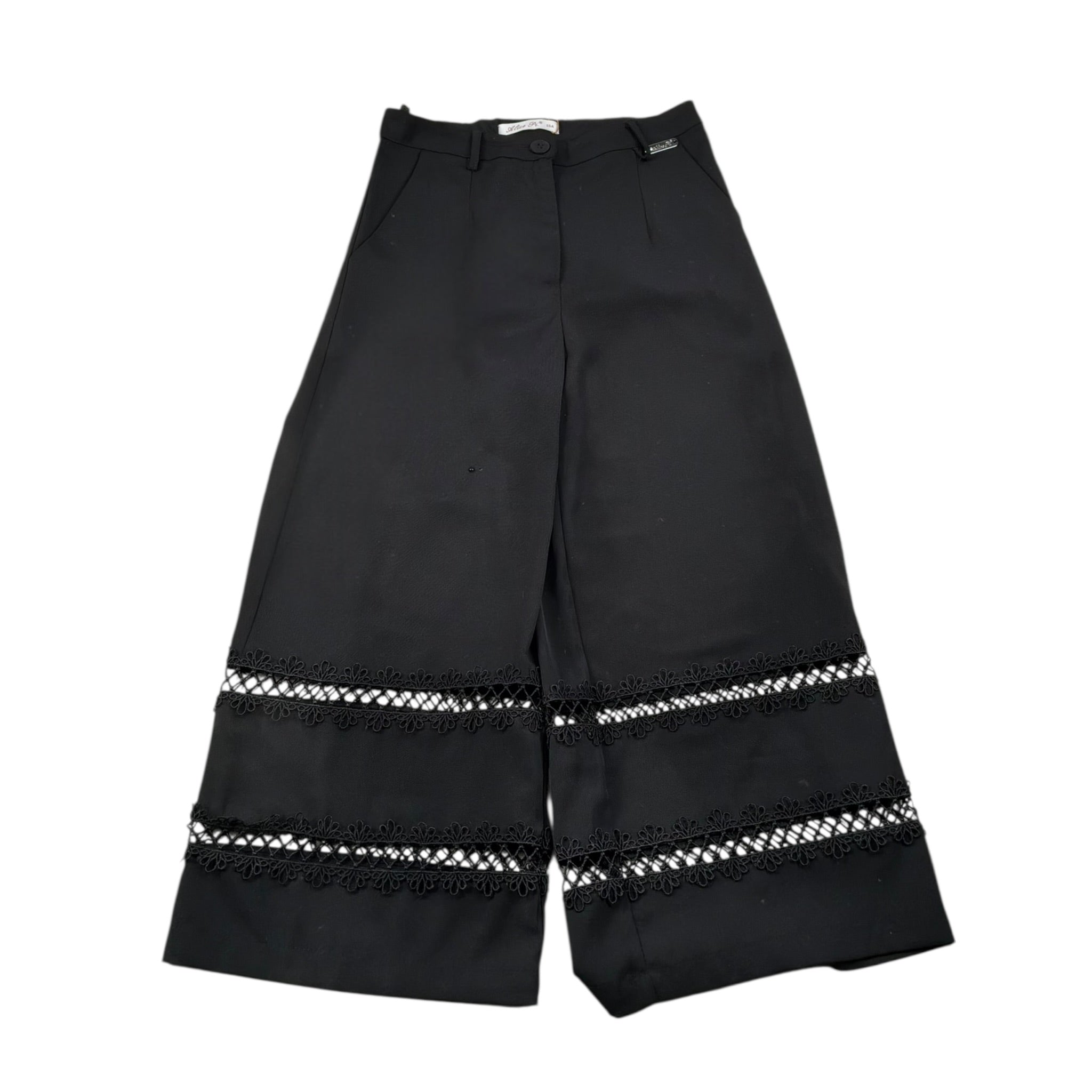 Alice Pi Pantalone Tinta Unita Modello A Palazzo per Bambina 2417 NERO ALICE PI 