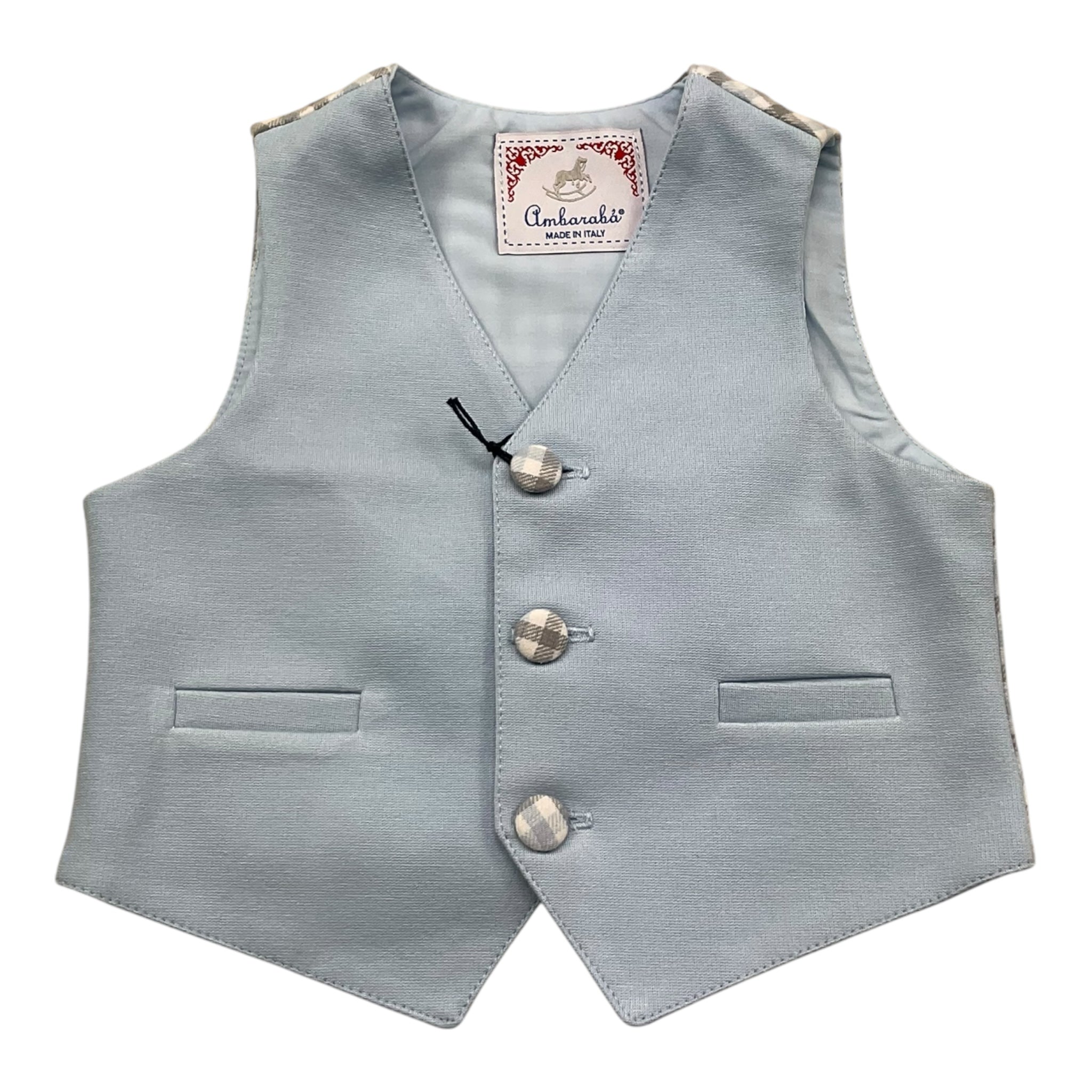 Ambaraba Gilet Tinta Unita con Parte Posteriore Fantasia Quadretti con Papillon per Neonato FM36093 AZZURRO AMBARABA 