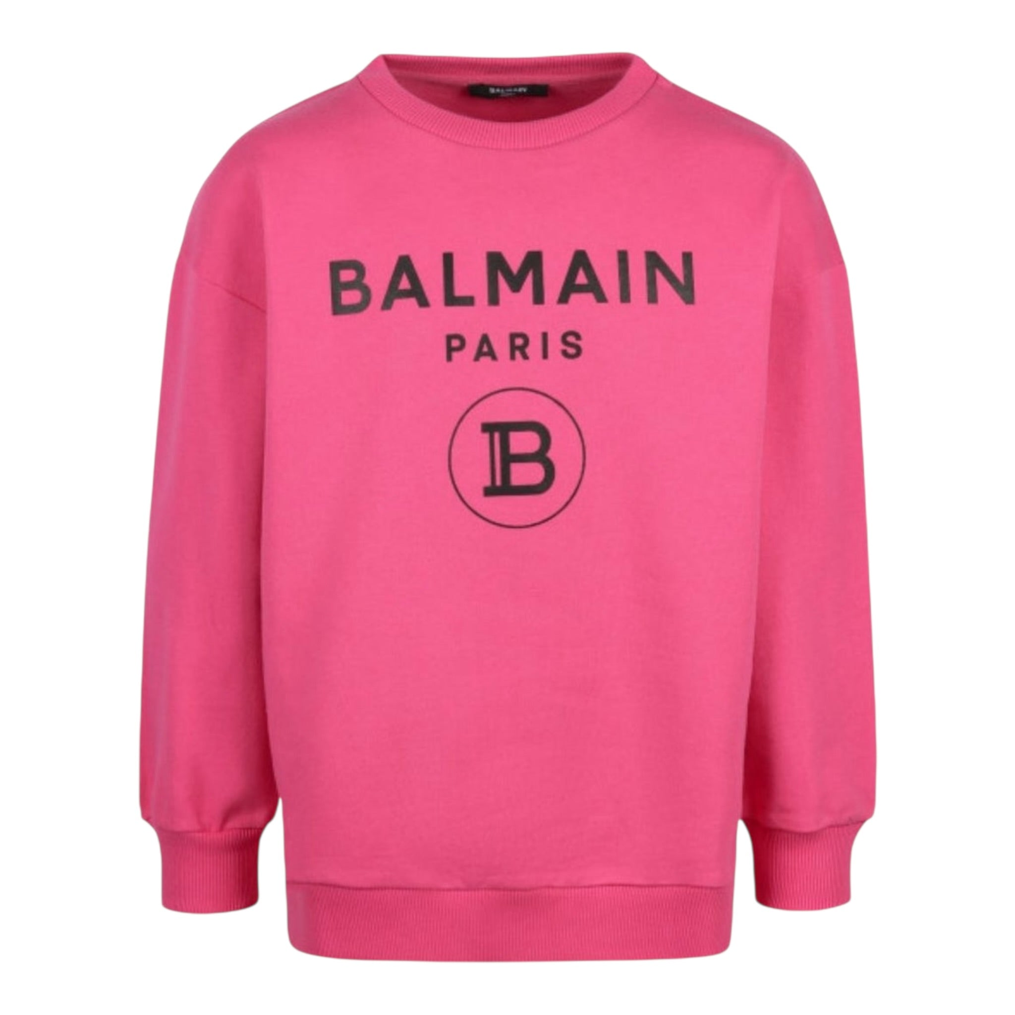 Balmain Felpa Chiusa Girocollo Tinta Unita con Stampa per Bambina 6R4Q80 FUXIA BALMAIN 