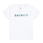 Balmain Maxi T-Shirt Girocollo Tinta Unita con Stampa per Bambina BS8A41 BIANCO BALMAIN 