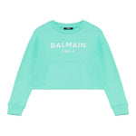 Balmain Felpa Tinta Unita Girocollo con Logo per Bambina BW4A70 VERDE ACQUA BALMAIN 