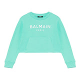 Balmain Felpa Tinta Unita Girocollo con Logo per Bambina BW4A70 VERDE ACQUA BALMAIN 