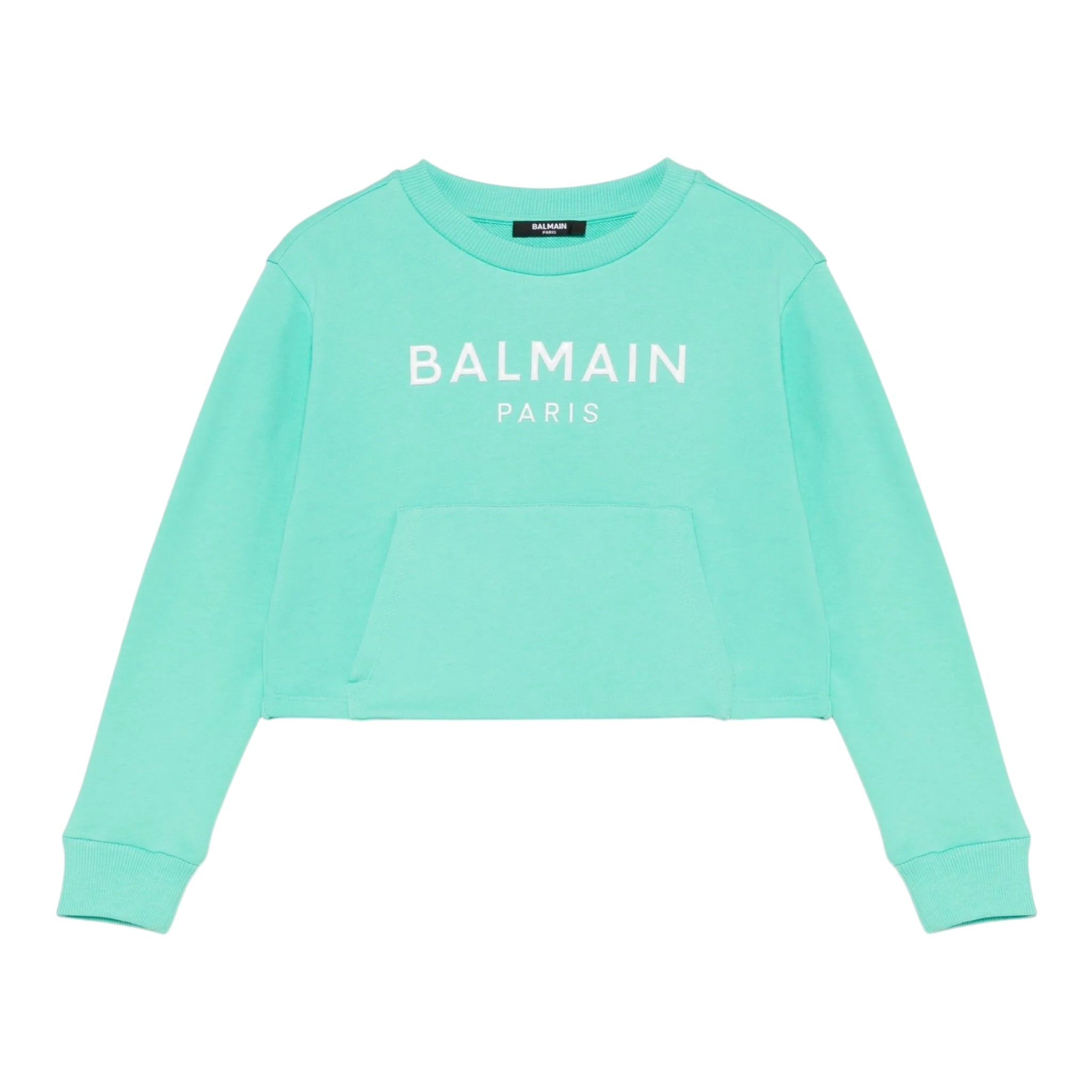 Balmain Felpa Tinta Unita Girocollo con Logo per Bambina BW4A70 VERDE ACQUA BALMAIN 