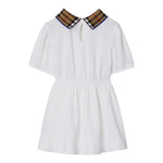 Burberry Abito Mezza Manica Tinta Unita con Colletto In Contrasto per Bambina 8073165 BIANCO BURBERRY 